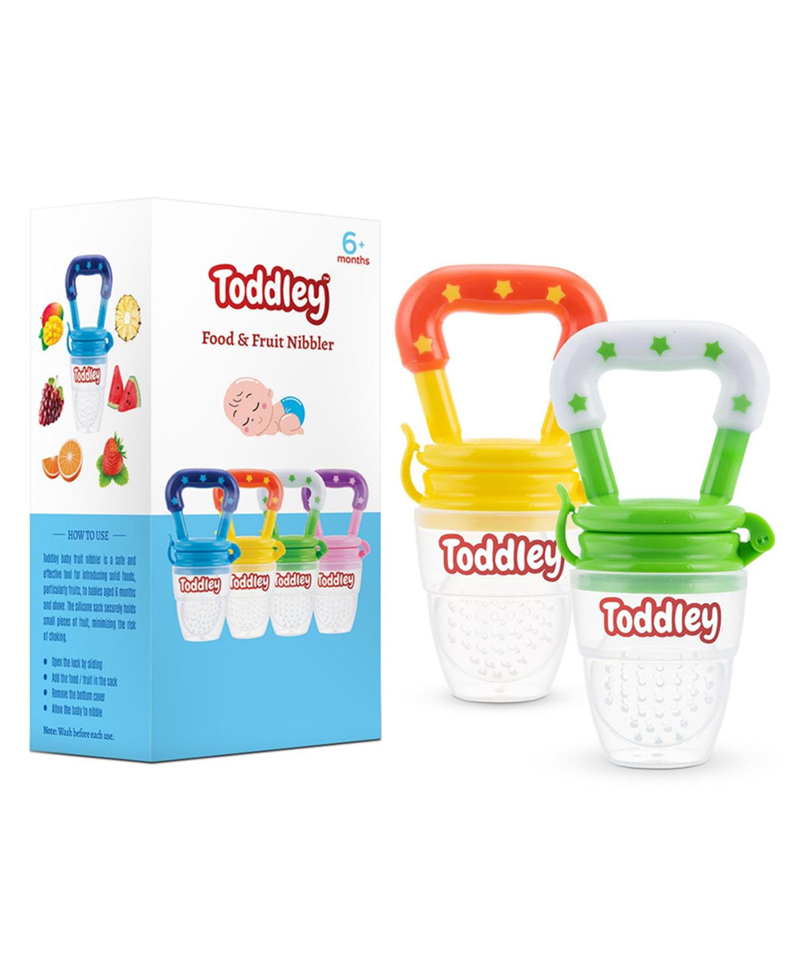 Toddley Silicone Baby Food and Fruit Feeder Combo Pack, Soft Pacifier Feeder, Teether for Infant Baby for 6+ Month Pack of 2 (Green and Yellow)-image-45
