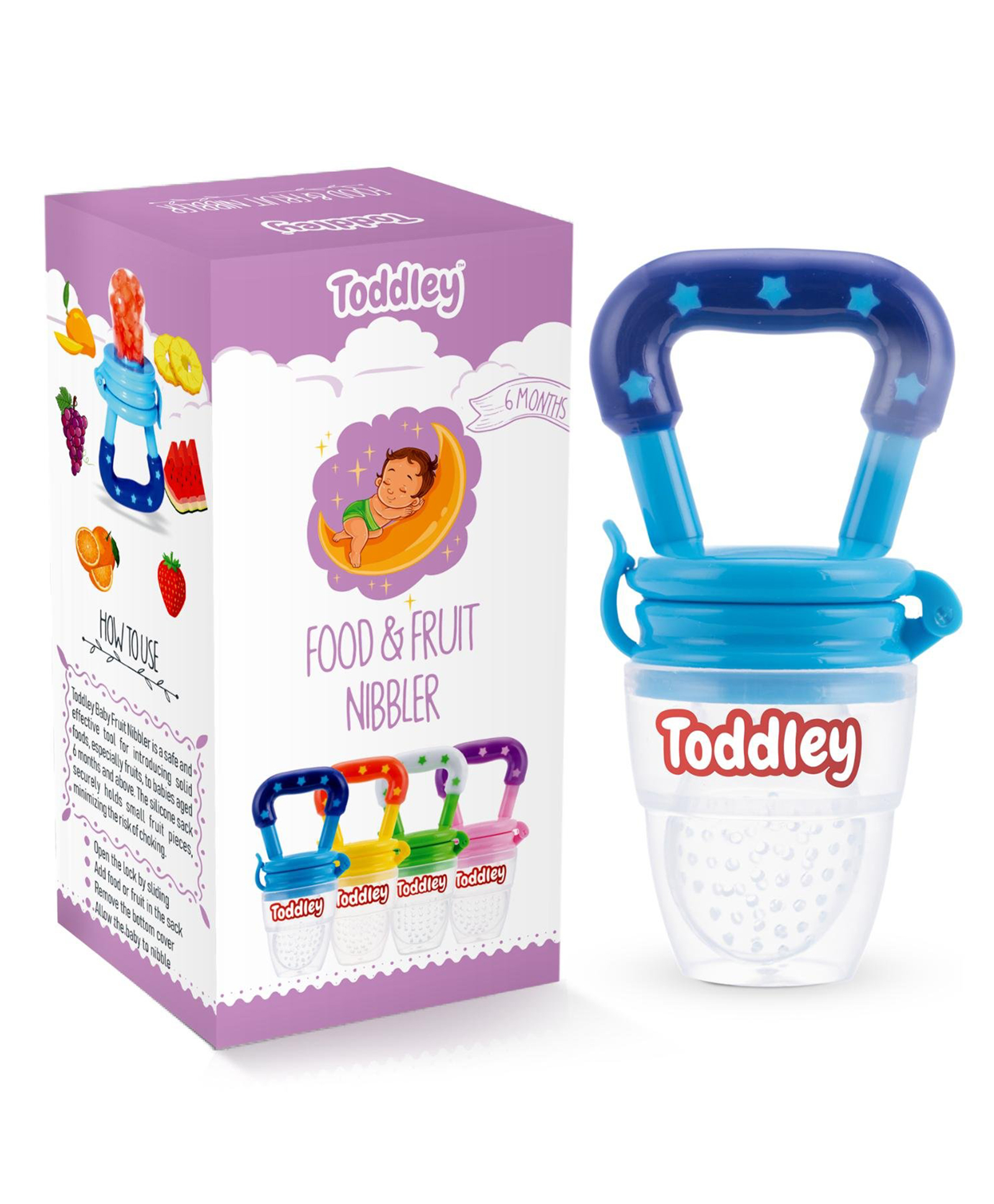 Toddley Silicone Fruit/Food Nibbler, Pacifier, Feeder, Teether for Infant Baby | Quick & Easy to Fill Soft Silicone | BPA Free, Small & Light, Leak-Proof Seal with Safety Lock (Blue)-image-39