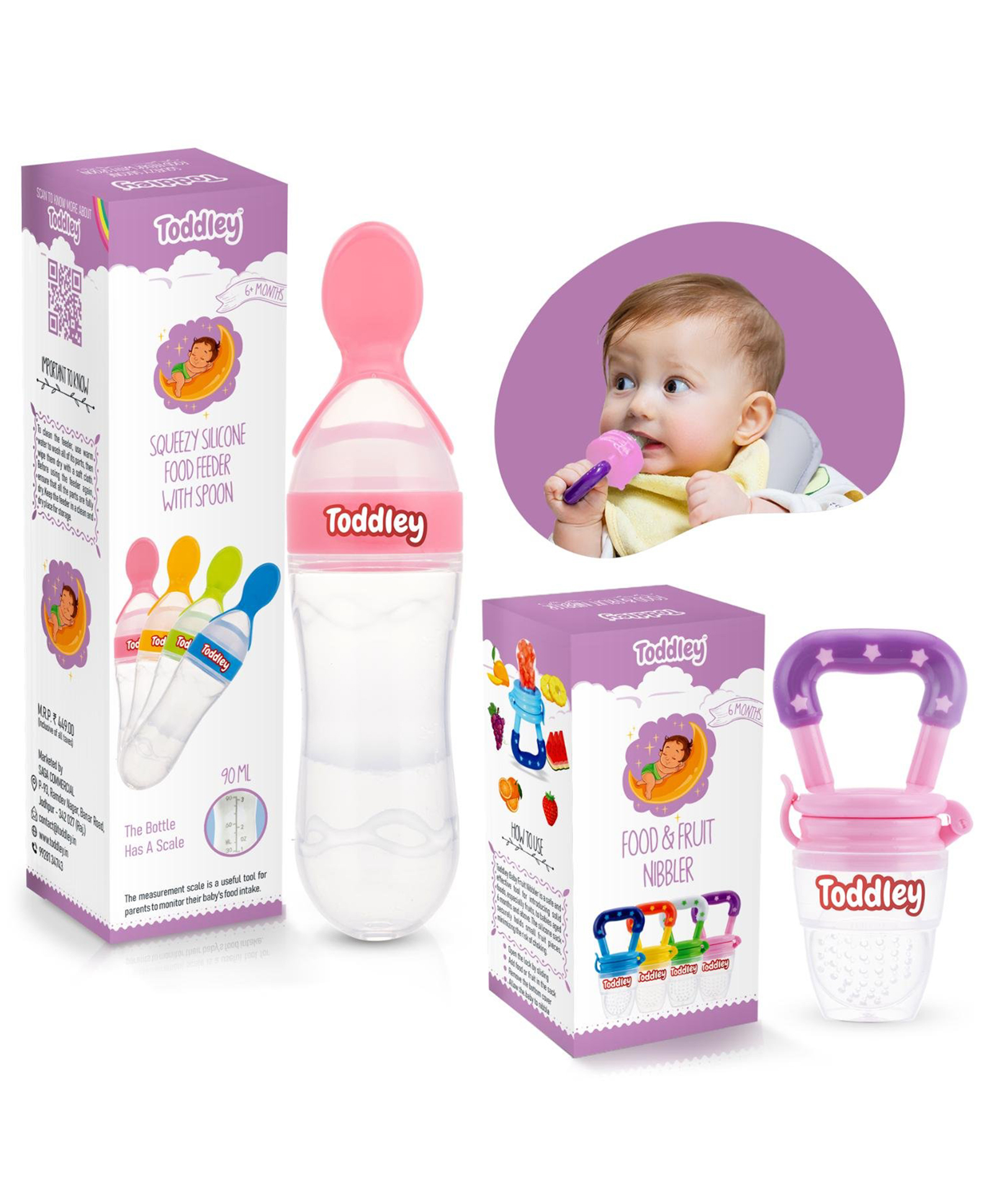 Toddley Silicone Food & Fruit Nibbler Pacifier 1 Pcs with 1 pcs Spoon Feeder for Infant Baby for 6+ Month Baby (2 Piece Combo Set) (Pink)-image-26