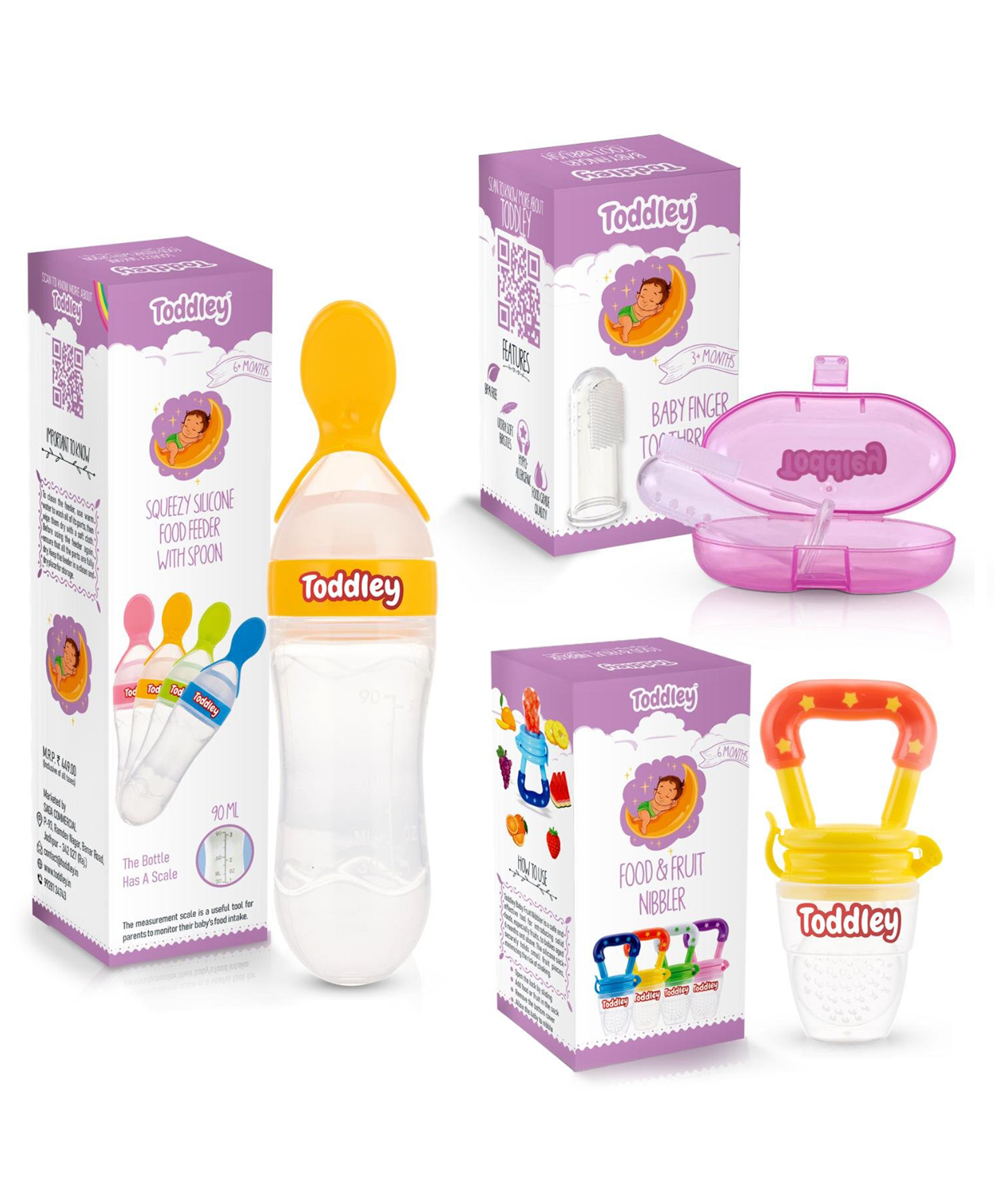 Toddley Silicone Food & Fruit Nibbler Pacifier 1 Pcs with 1 pcs Spoon Feeder and 1pcs Finger Brush for Infant Baby for 6+ Month Baby (3 Piece Combo Set) (Yellow)-image-17