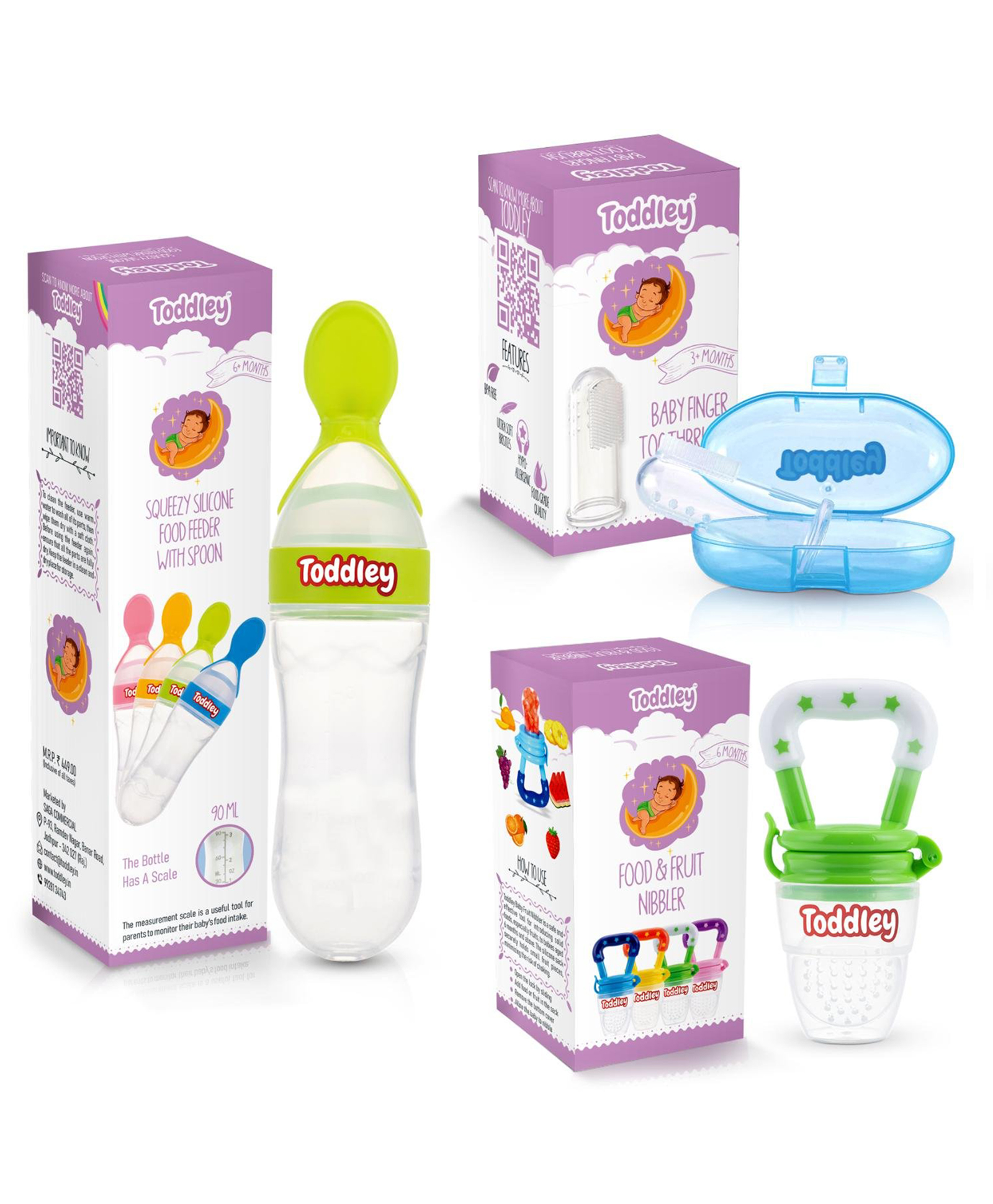 Toddley Silicone Food & Fruit Nibbler Pacifier 1 Pcs with 1 pcs Spoon Feeder and 1pcs Finger Brush for Infant Baby for 6+ Month Baby (3 Piece Combo Set) (Green)-image-47