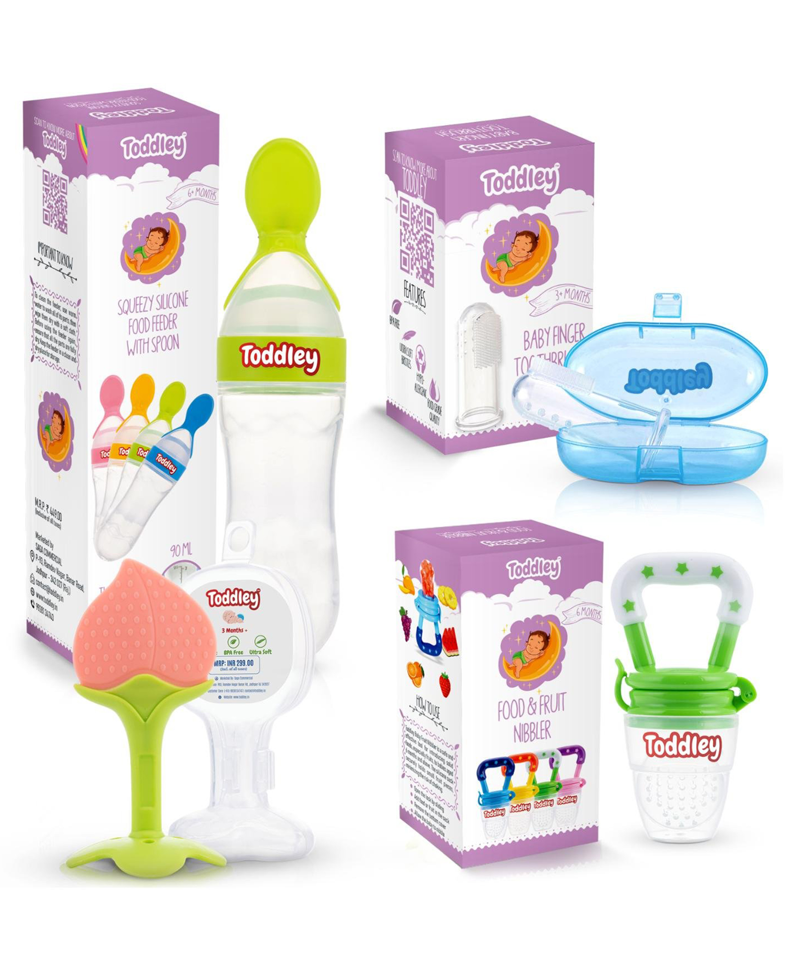 Toddley Silicone Food & Fruit Nibbler Pacifier 1 Pcs with 1 pcs Spoon Feeder and 1pcs Fruit Teether, 1pcs Finger Brush for Infant Baby for 6+ Month Baby (4 Piece Combo Set) (Green)-image-37