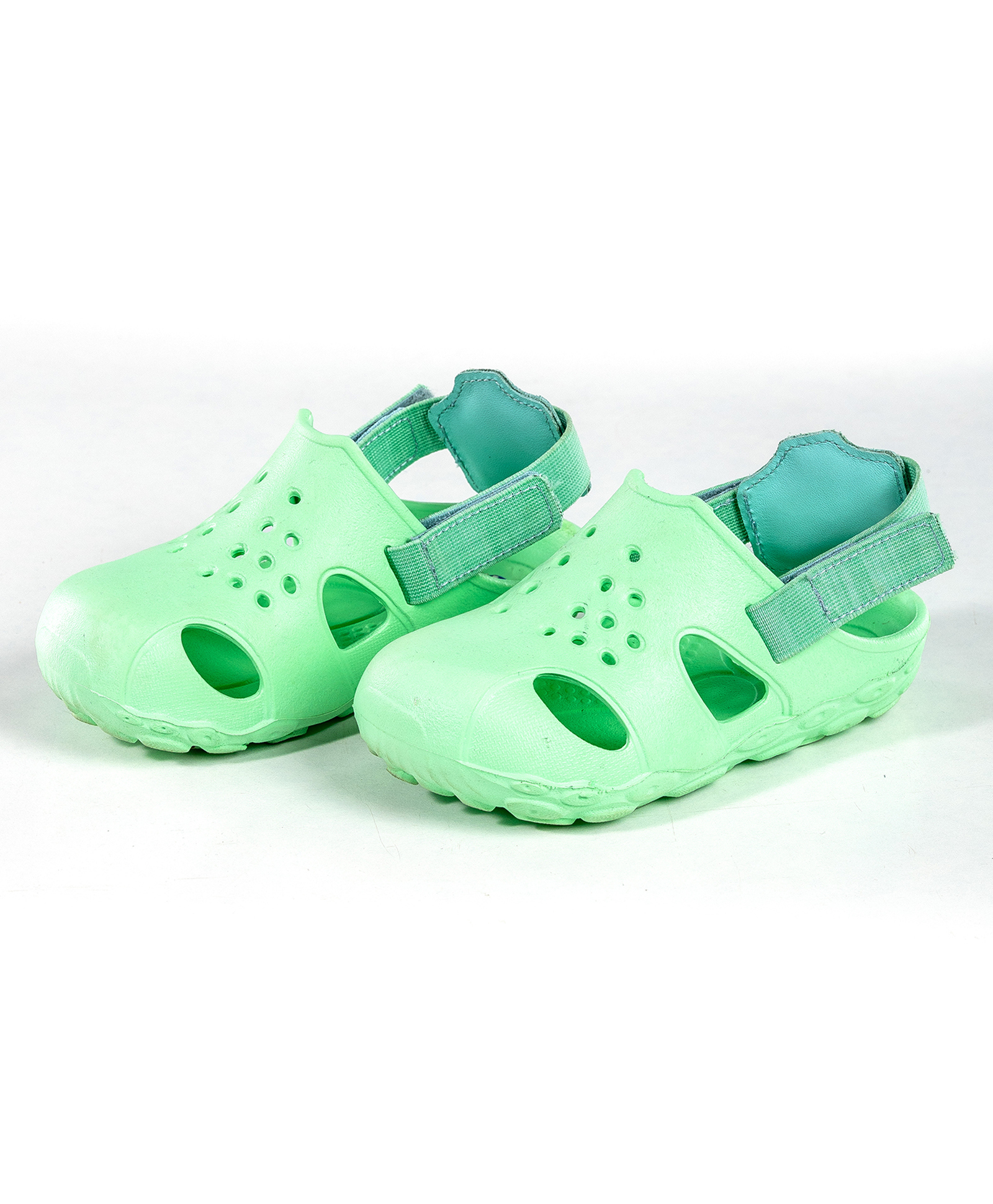 Elves the Shoemakers Perforated Velcro Closure Solid Clogs - Green-picture-12