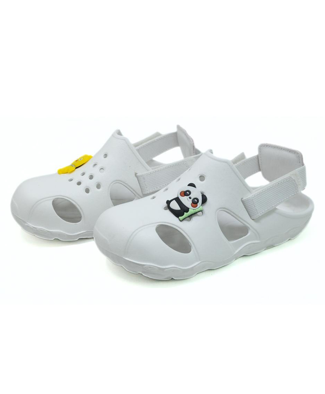Elves the Shoemakers Perforated Panda Applique Detailed Velcro Closure Clogs - White-picture-24