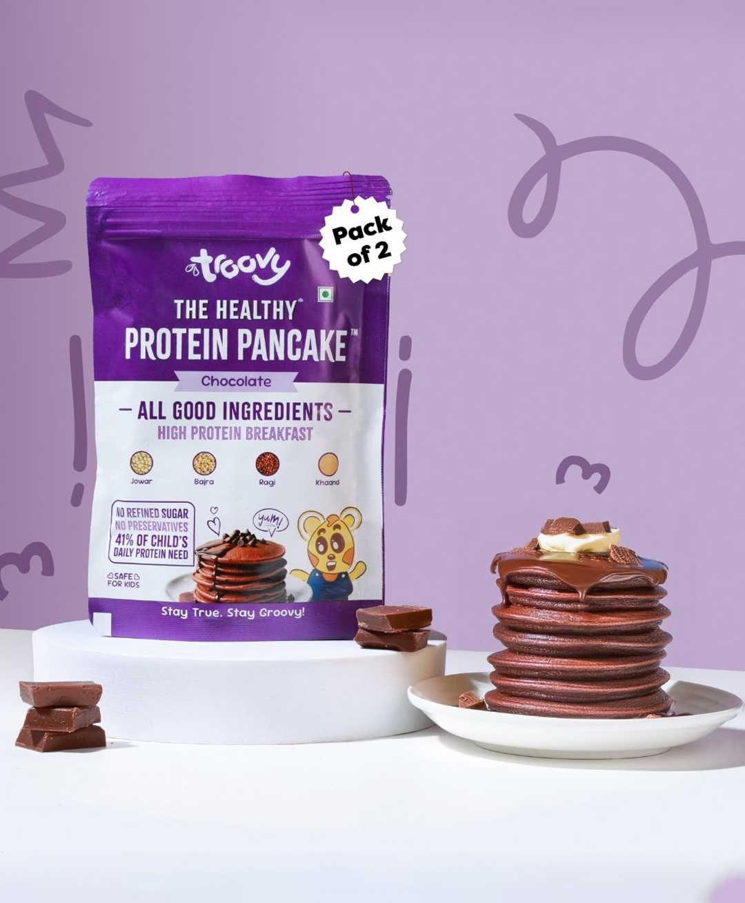 Troovy Healthy Protein Pancake | Chocolate Flavor | Protein Rich | All Natural Ingredients | No Palm OIl | No Preservatives | Made with the goodneess of millets & grains | Pack of 2 (2 X 200g)-picture-14