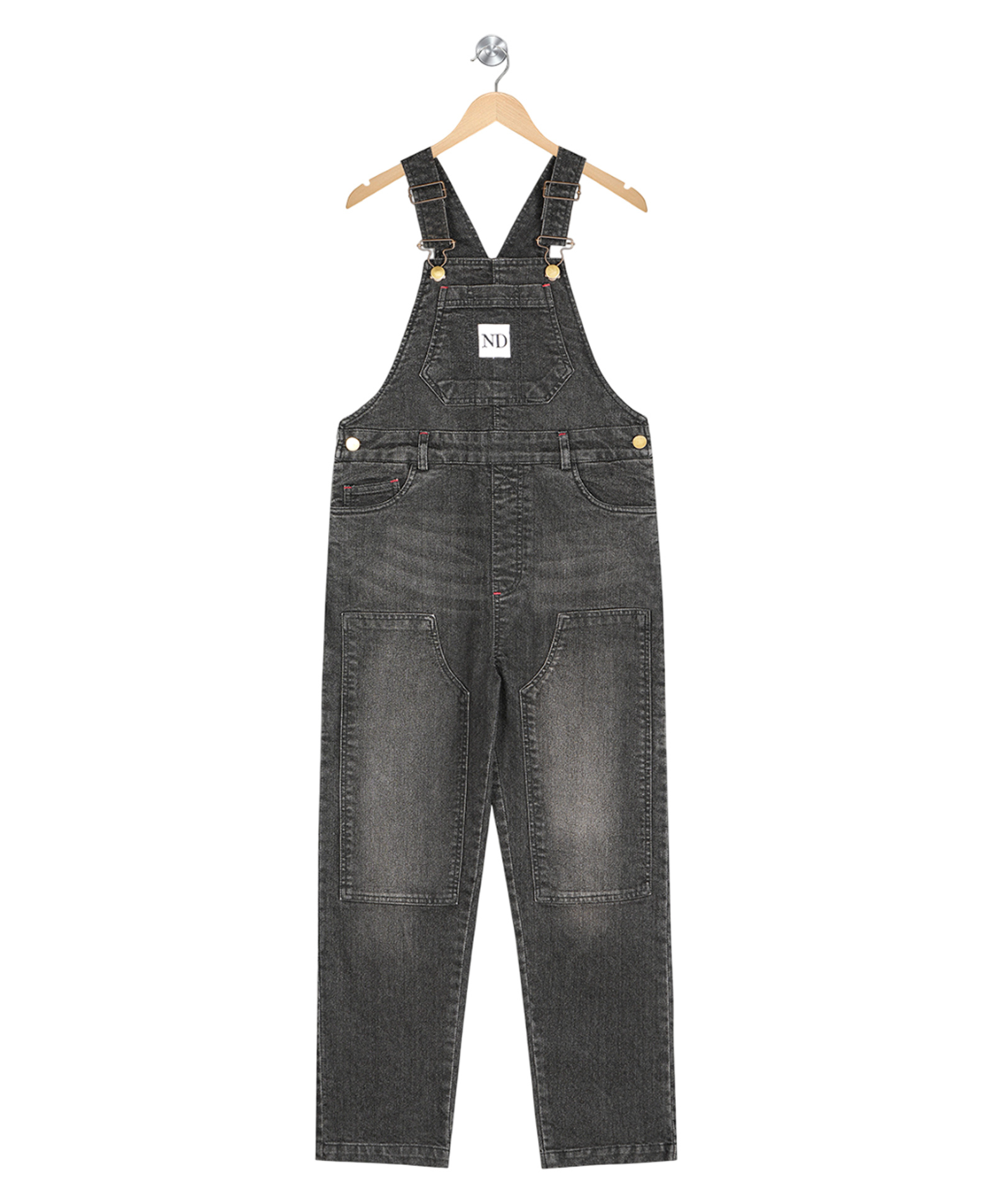 Olele Denim Woven Patch Detailed Mild Washed Dungaree - Black-picture-30