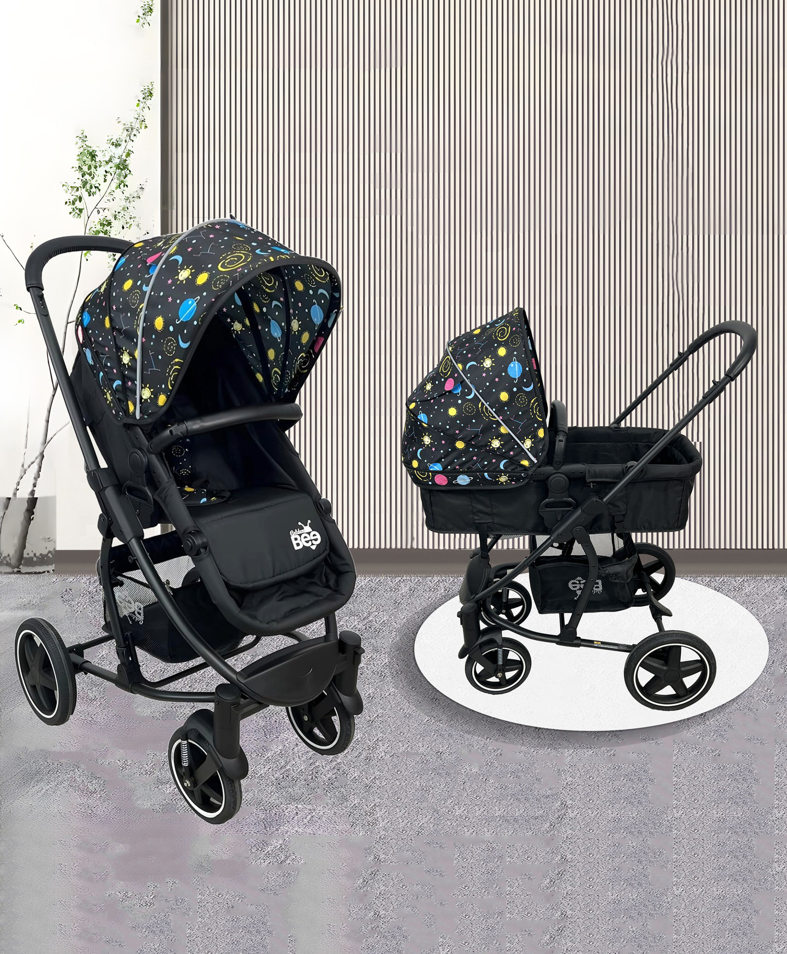 Golden Bee Royal Crown Stroller/Parm for Infant, 2 in 1 Transformable Seat(Stroller Cum Carry Cot), | 3-Position Recline System | Stroller for Toddlers, Baby Boy & Girl Age 0-3 Years (Black Galaxy)-picture-20