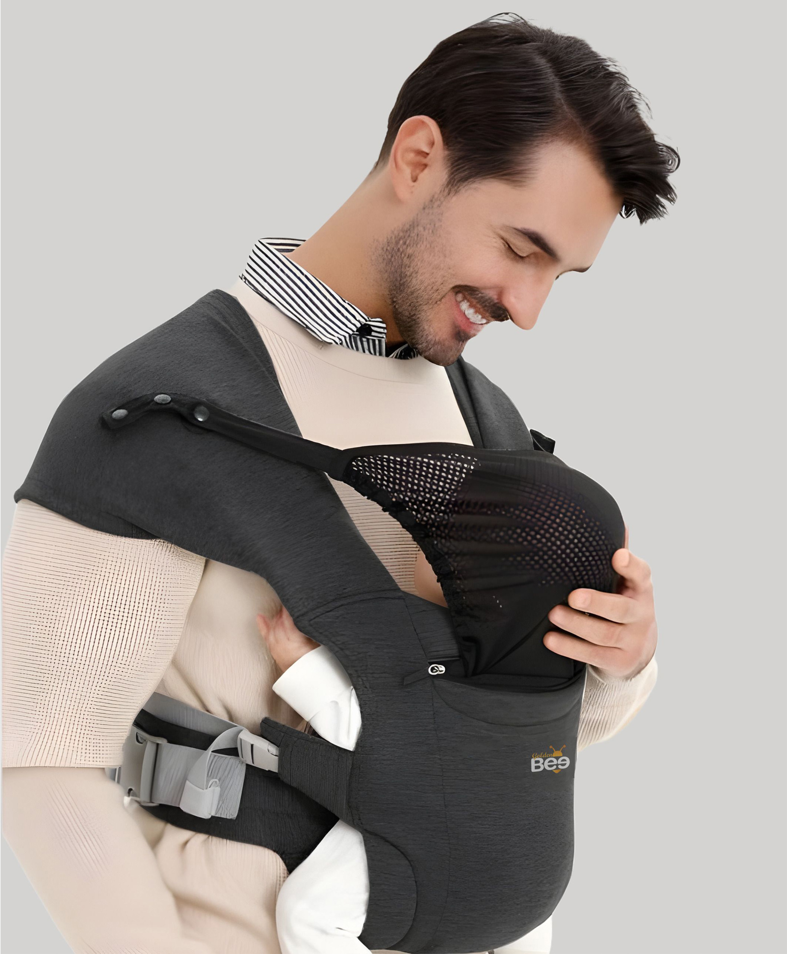 Golden Bee Cozy Nest Newborn Baby Carrier-Black-image-30