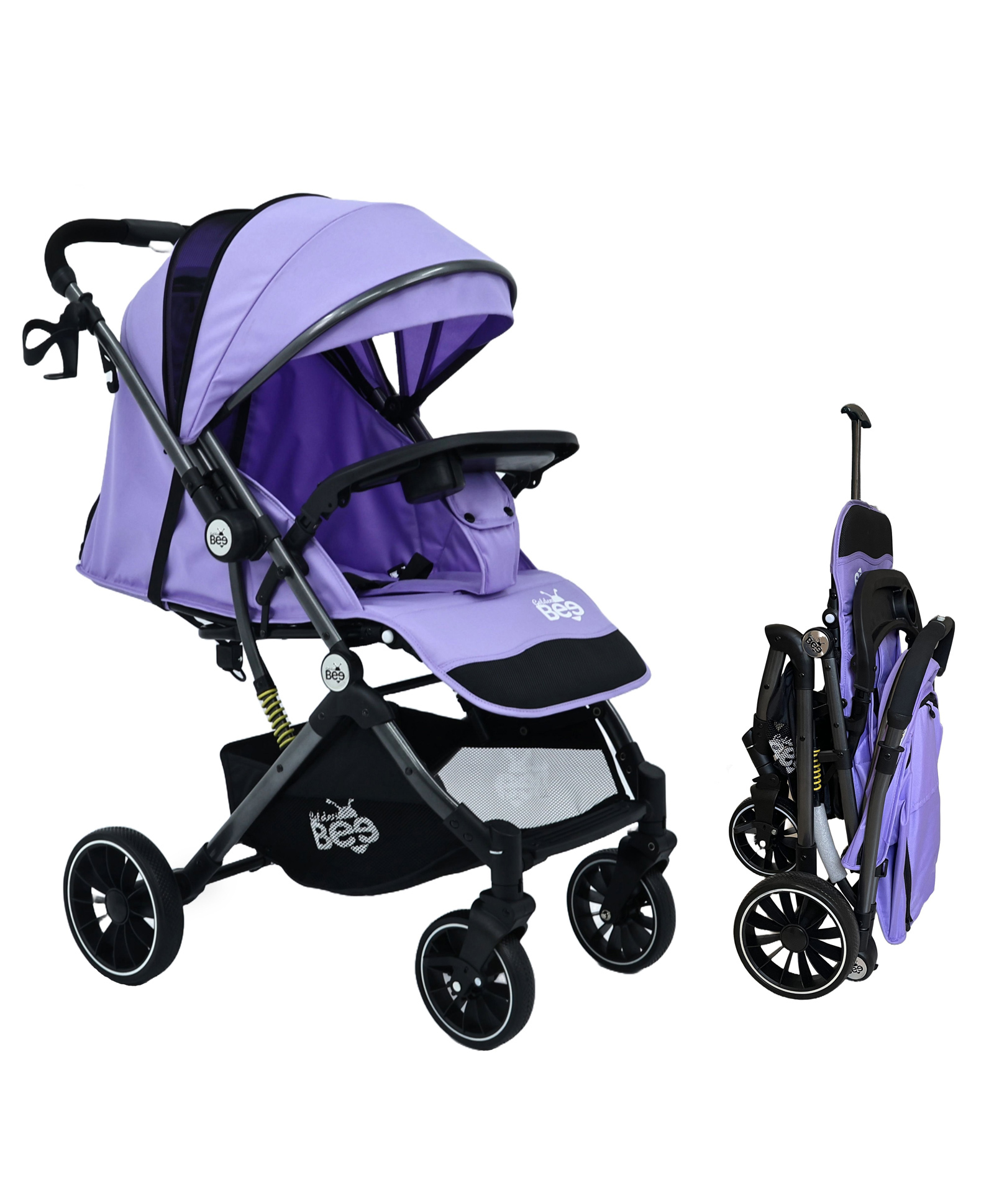 Golden Bee Choco Joy Baby Stroller - Stroller with Reversible Handle Adjustable Backrest & Canopy - | Suspension Wheels| Removable Food Tray | Travel Trolley-Purple-picture-9