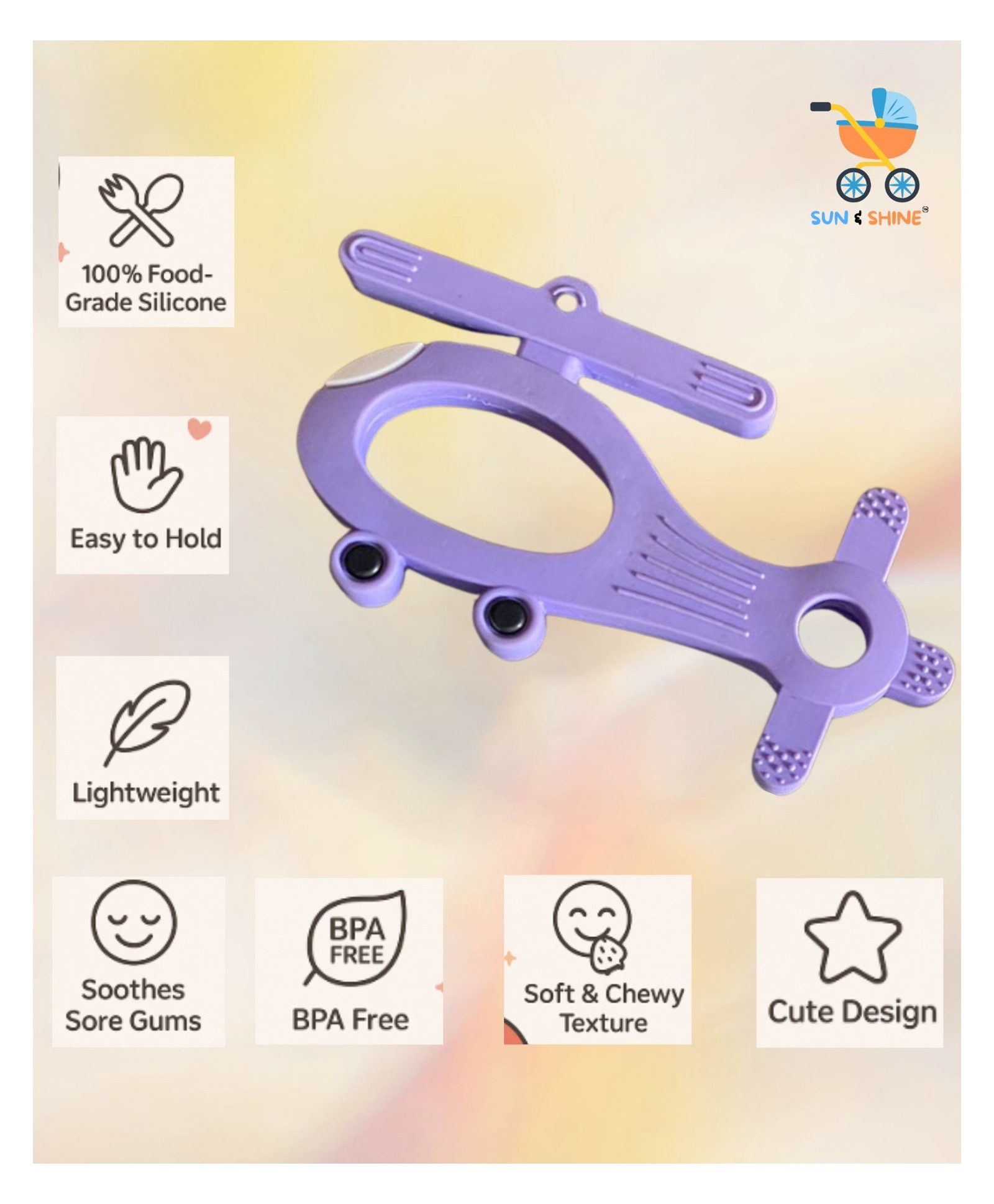 Sun & Shine | 100% Natural Rubber & Premium Silicone Teether For 6 To 12 Months Baby | BPA-Free, Soft & Gentle | Teething Toys For Babies | Baby Copter Teether | Ideal Gifts For New Parents (Blue)-picture-14