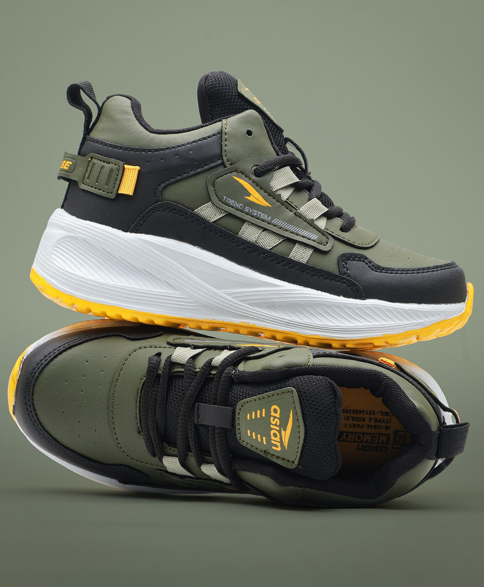 asian Mesh Detailed & Colour Blocked With Lace Up Shoes - Black & Olive