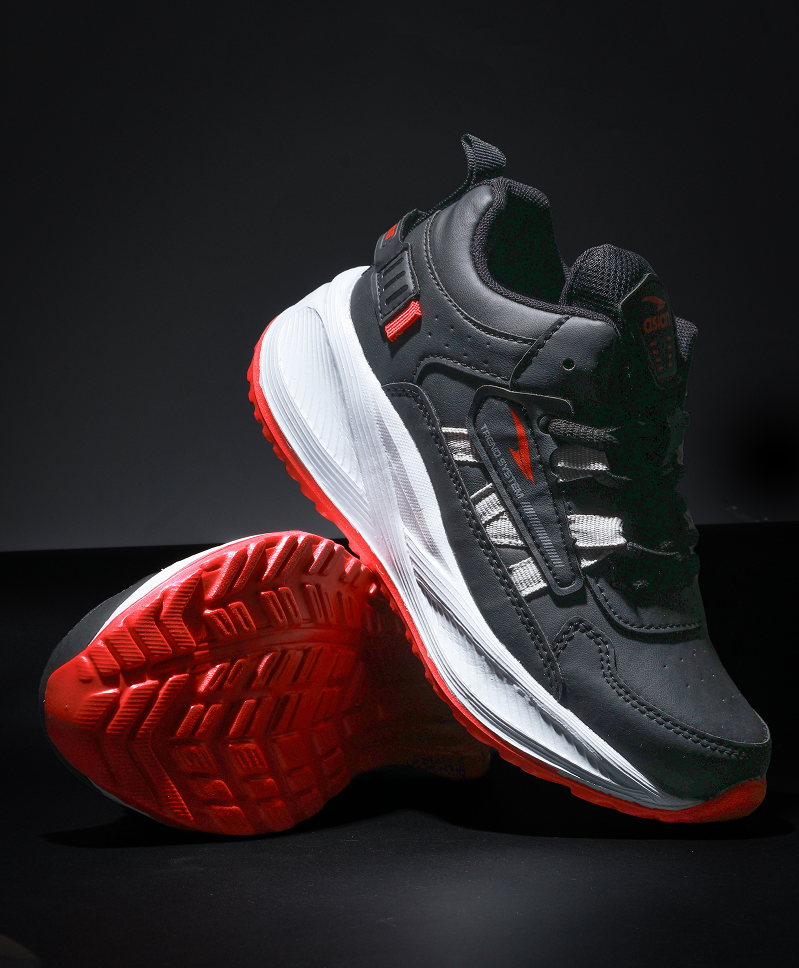 asian Mesh Detailed & Colour Blocked With Lace Up Shoes - Black & Red-picture-17