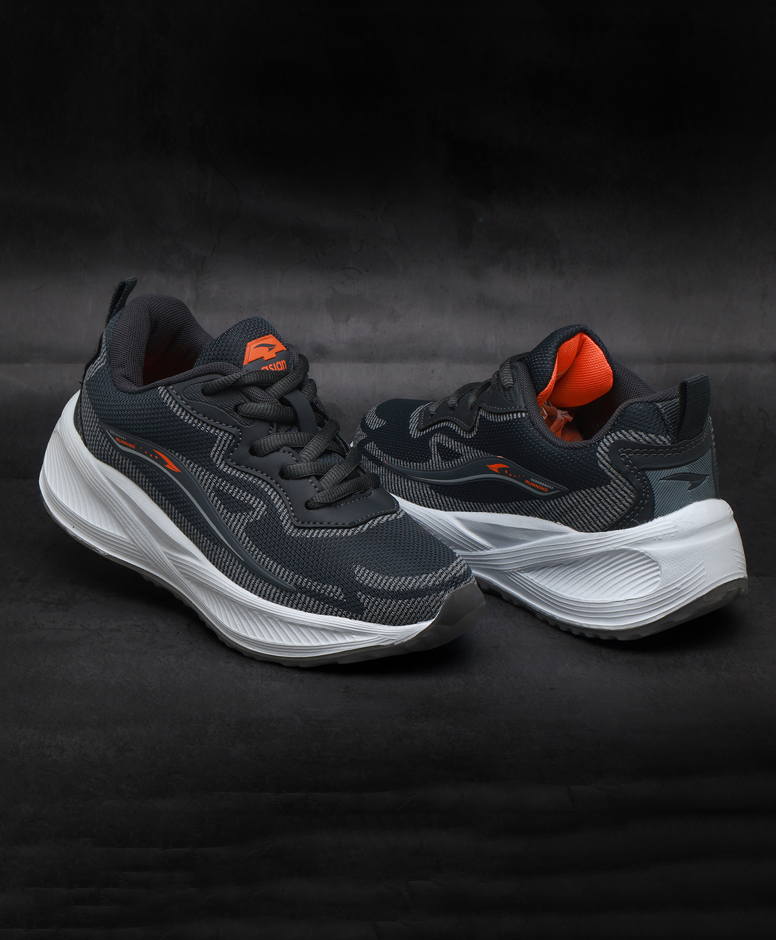 asian Mesh Detailed & Colour Blocked With Lace Up Shoes - Grey & Orange-picture-25