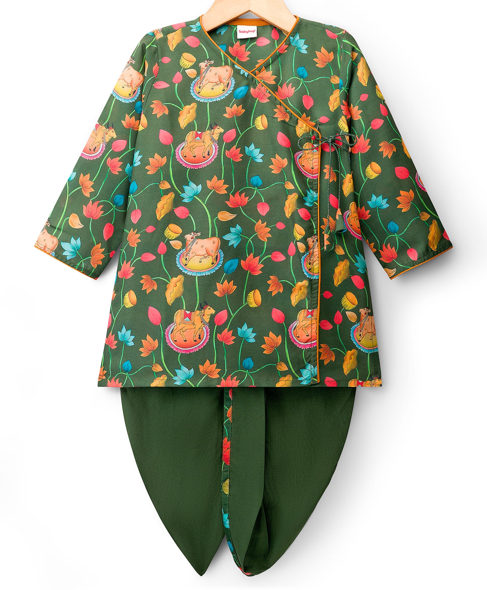 Babyhug Chiffon Woven Full Sleeves Kurta Dhoti Set with Floral Print - Green