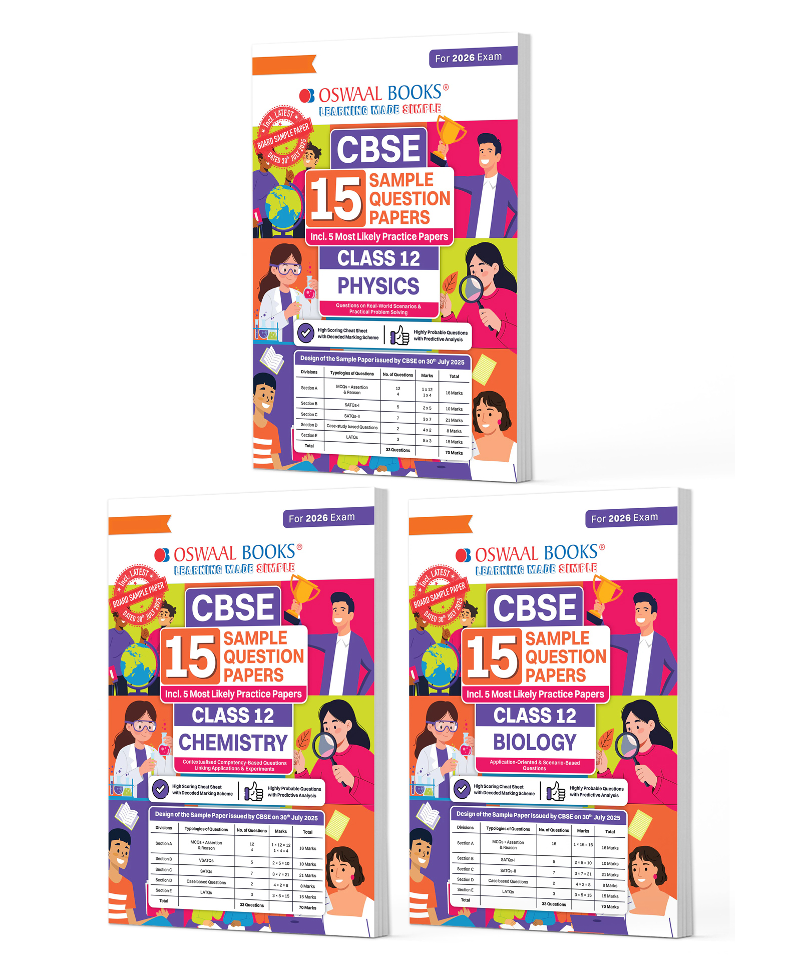 Oswaal Books CBSE Sample Question Papers Class 12 Physics, Chemistry & Biology (Set of 3 Books) (For Board Exams 2026)