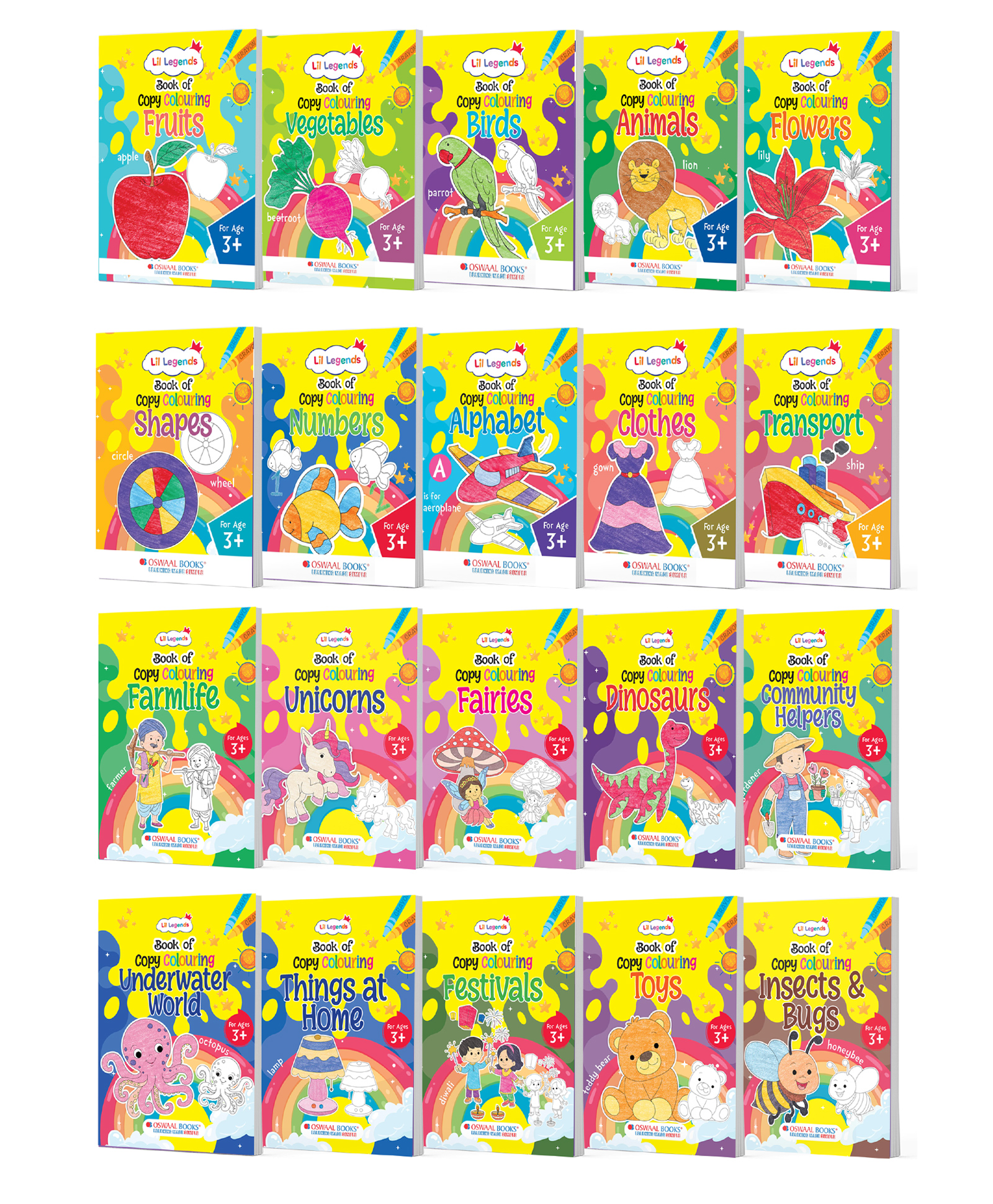 Lil Legends Copy-Colouring 20-Book Bundle Early Learning Activity Books for Kids (Ages 3+): Vegetables, Animals, Shapes, Dinosaurs, Unicorns & More Boosts Fine Motor Skills & Focus-image-2