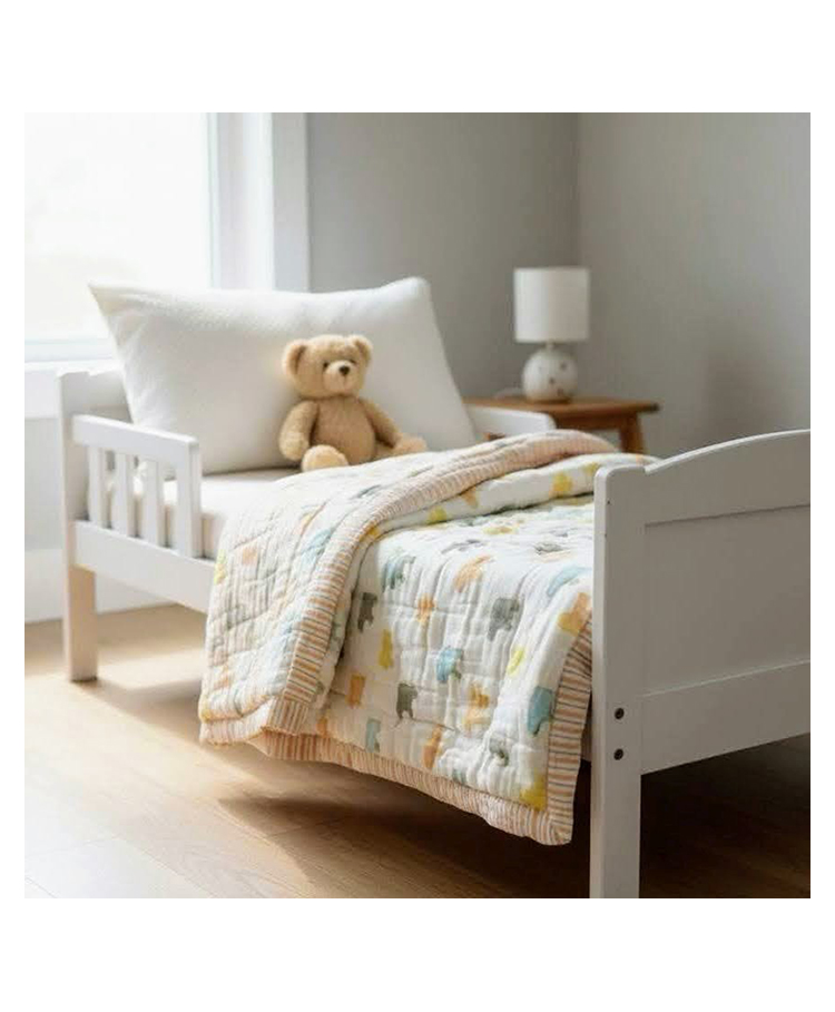 PEXX Premium Cotton Comfort Baby Quilt Puppy Print with soft filling- Orange-image-3