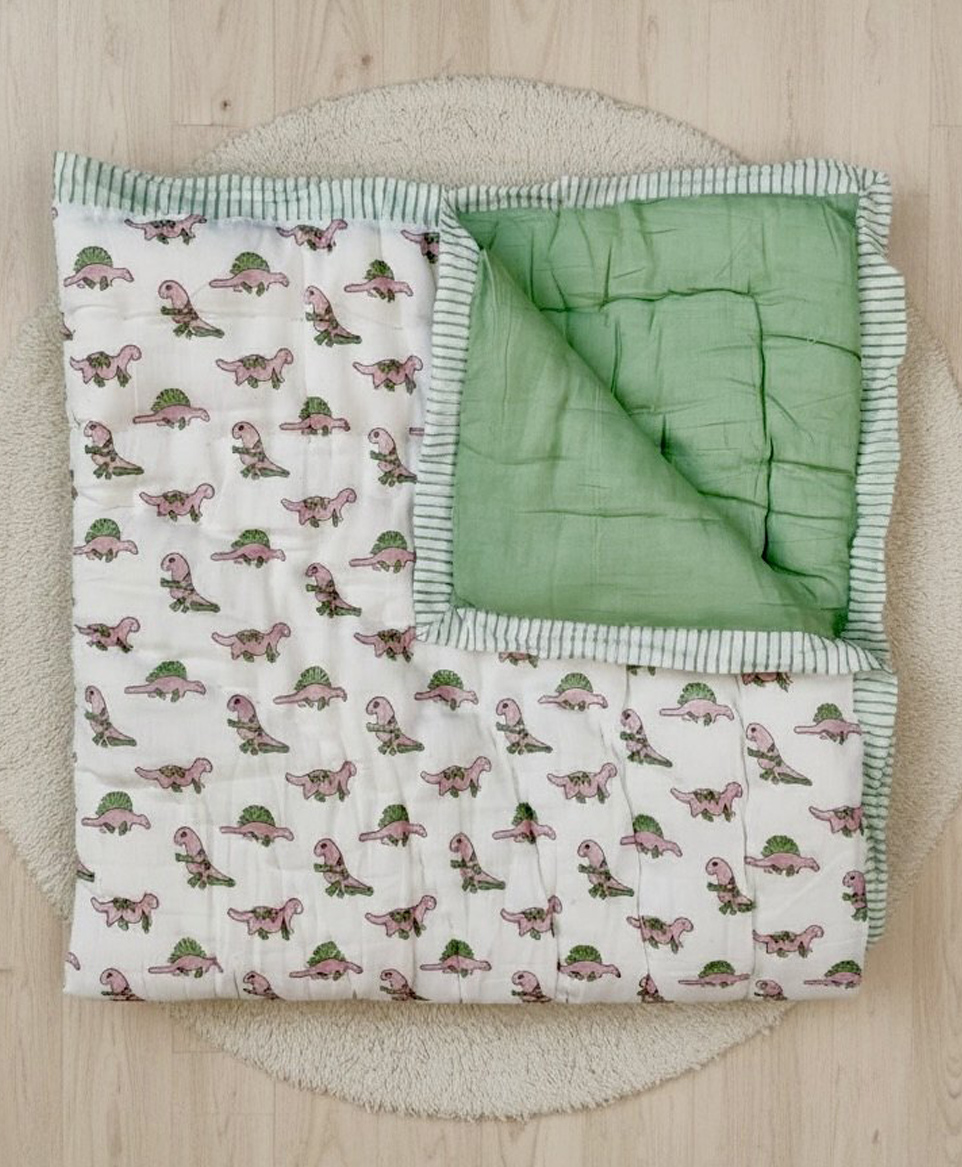 PEXX Cotton Baby Quilt Dinosaur Print-Pink & Green-image-40