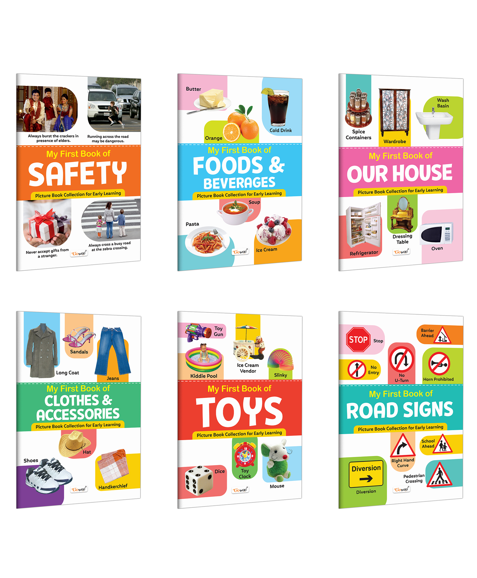My First Book of Safety, Foods & Beverages, Our House, Clothes & Accessories, Toys and Road Signs :- Early learning book set, Educational books for toddlers | Pack of 6 books - English-image-43