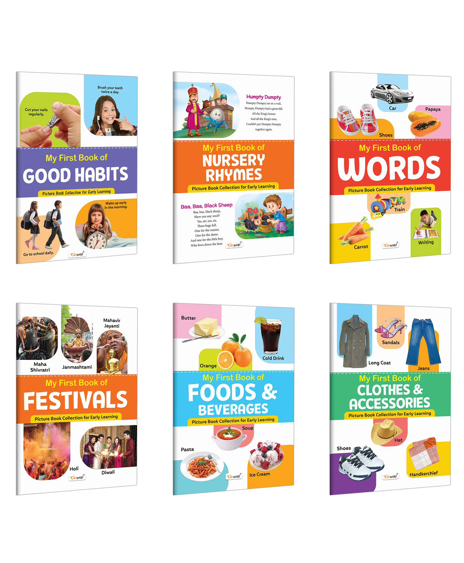 My First Book of Good Habits, Nursery Rhymes, My First Words, Festivals, Foods & Beverages and Clothes & Accessories :- My first vocabulary book | Combo of 6 books - English-image-20