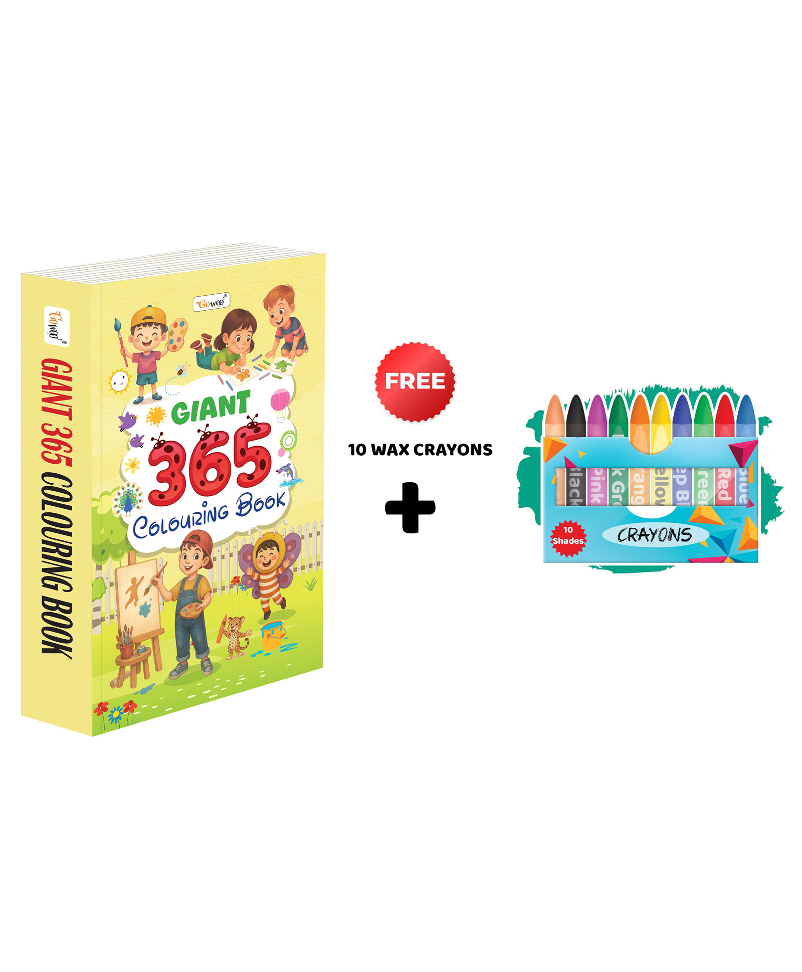 gowoo GIANT 365 Colouring Book and 10 Wax Crayons creative colouring for kids, drawing book for children, thick colouring book, engaging book for toddlers, preschool art book - English-picture-12