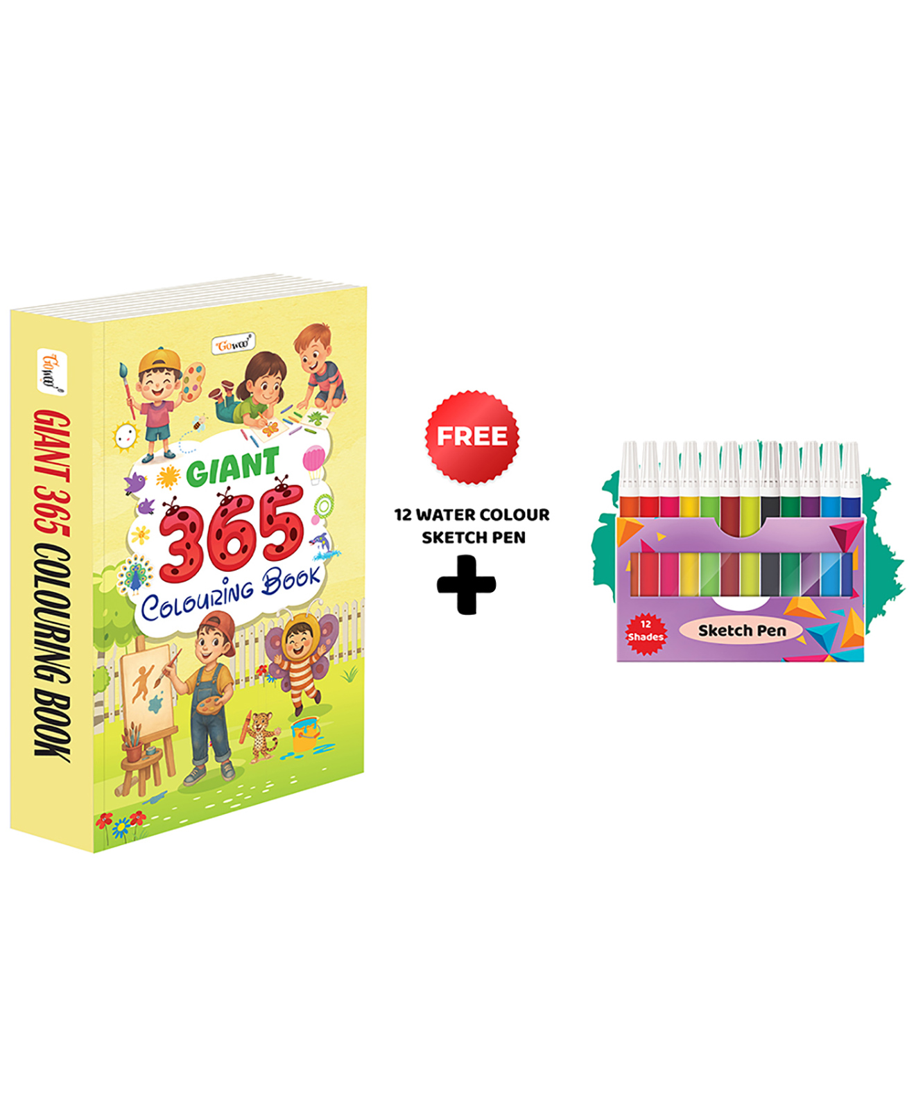 GIANT 365 Colouring Book and 12 Water Colour Sketch Pens creative colouring for kids, all-in-one colouring set, giant colouring book, children's drawing book - English-image-24