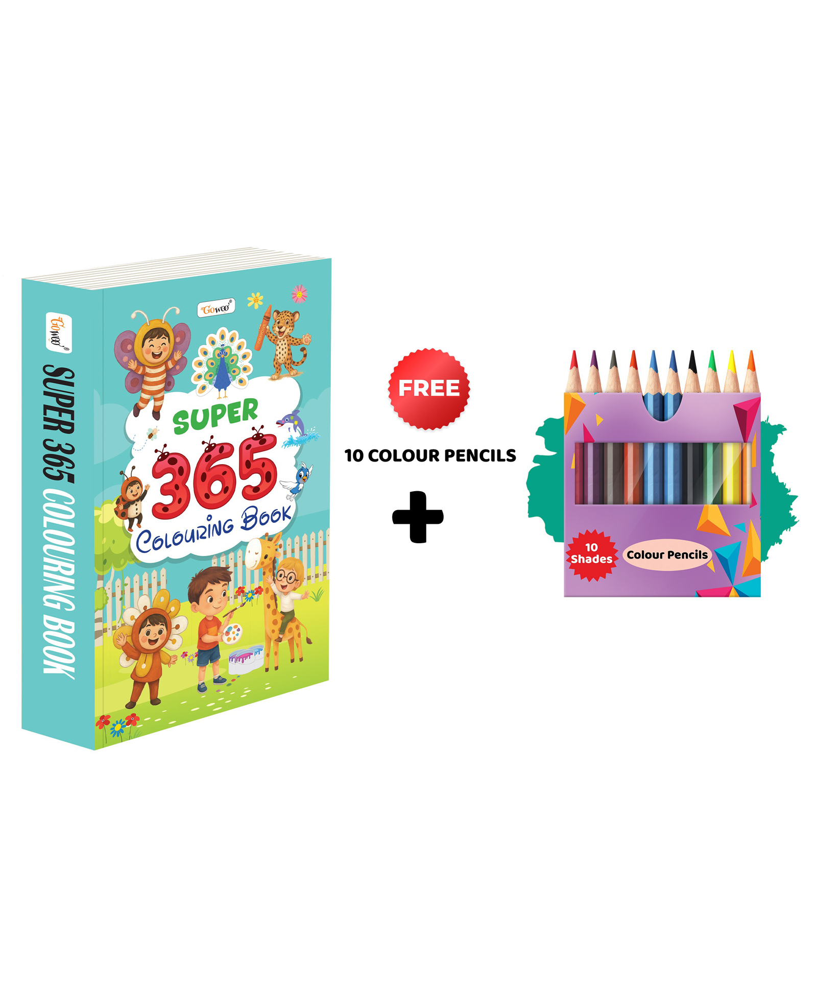 gowoo SUPER 365 Colouring Book and 10 Colour Pencils creative colouring for kids, thick colouring book, all-in-one colouring set, engaging art book for kids - English-picture-11