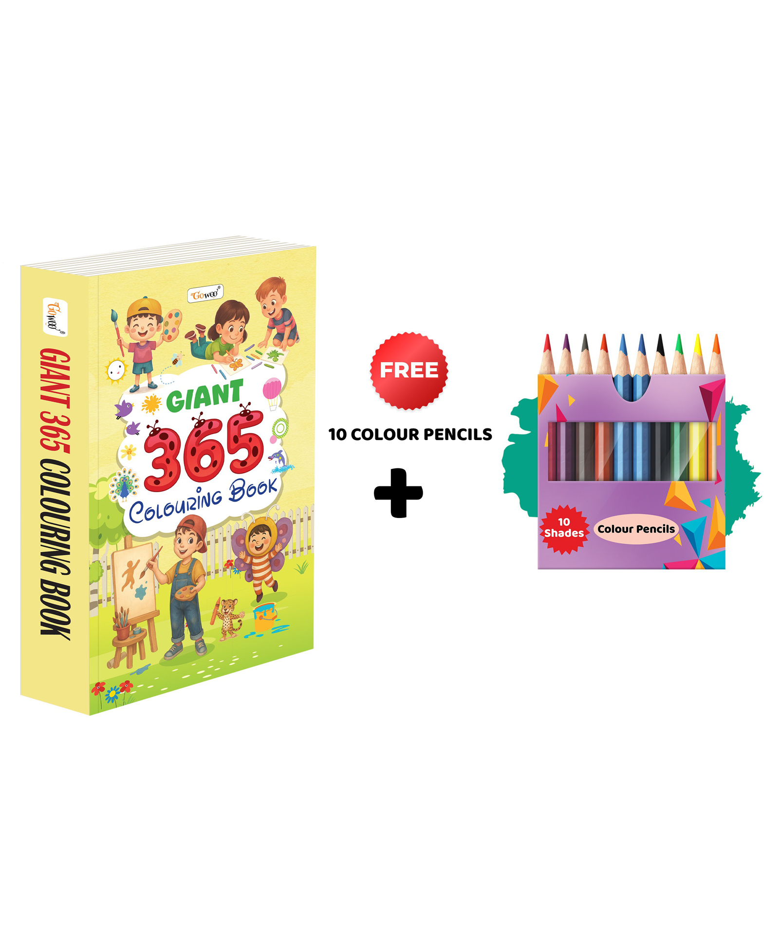 GIANT 365 Colouring Book and 10 Colour Pencils yearlong colouring fun, imaginative art workbook, kids skill building book, vibrant colouring book for toddlers - English-image-5