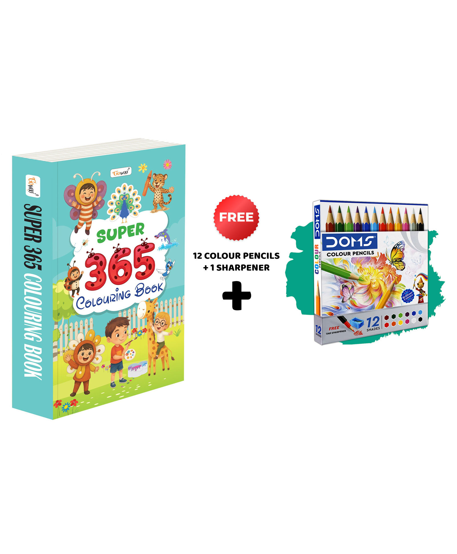 SUPER 365 Colouring Book and 12 Colour Pencils + 1 Sharpener colourful exploration book for toddlers, preschool art and colouring combo, imaginative skills booster kit - English-image-31