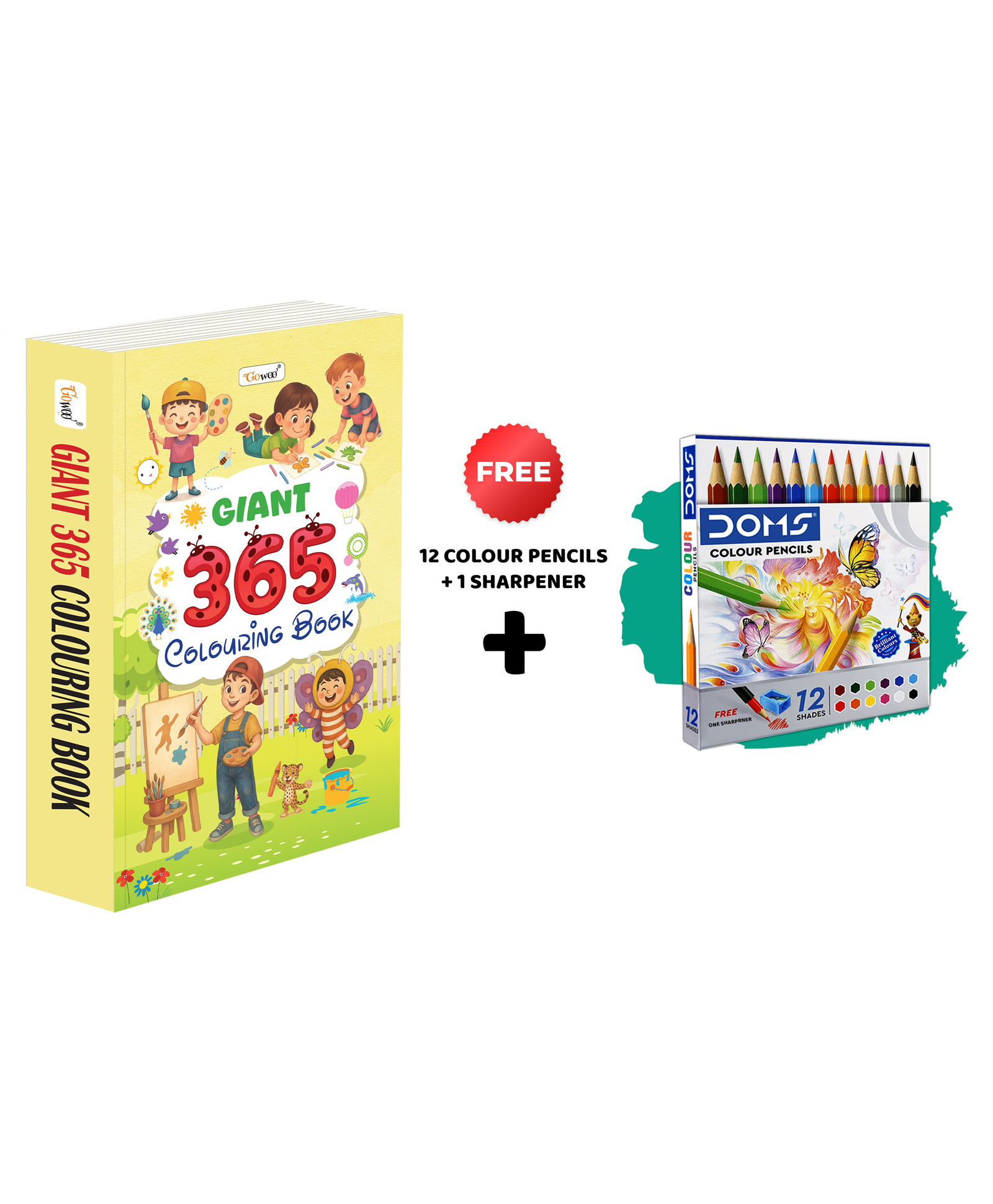 GIANT 365 Colouring Book and 12 Colour Pencils + 1 Sharpener imagination booster colouring book, skill building art set, yearlong colouring book for children, early learners colouring set-image-43