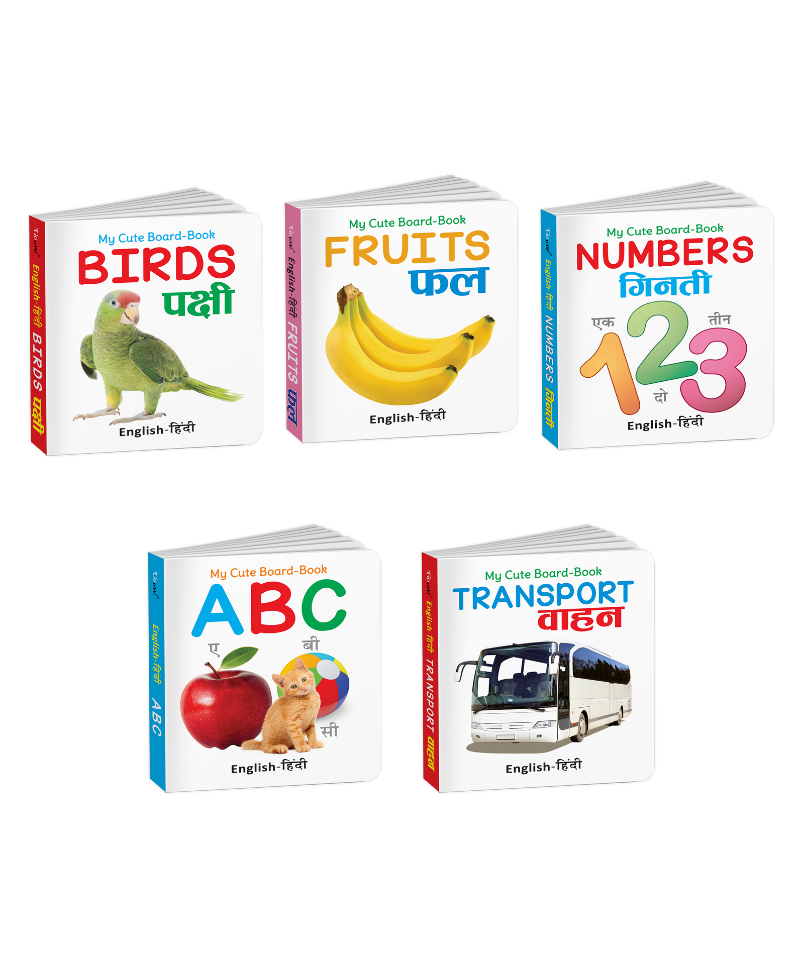 My Cute Board Book ABC, Transport, Birds, Fruits and More Book (ENG-HINDI) : My First Tiny Library, Preschool Concepts Made Fun, My First Concept Book Kit | Set of 5 Books.-image-3
