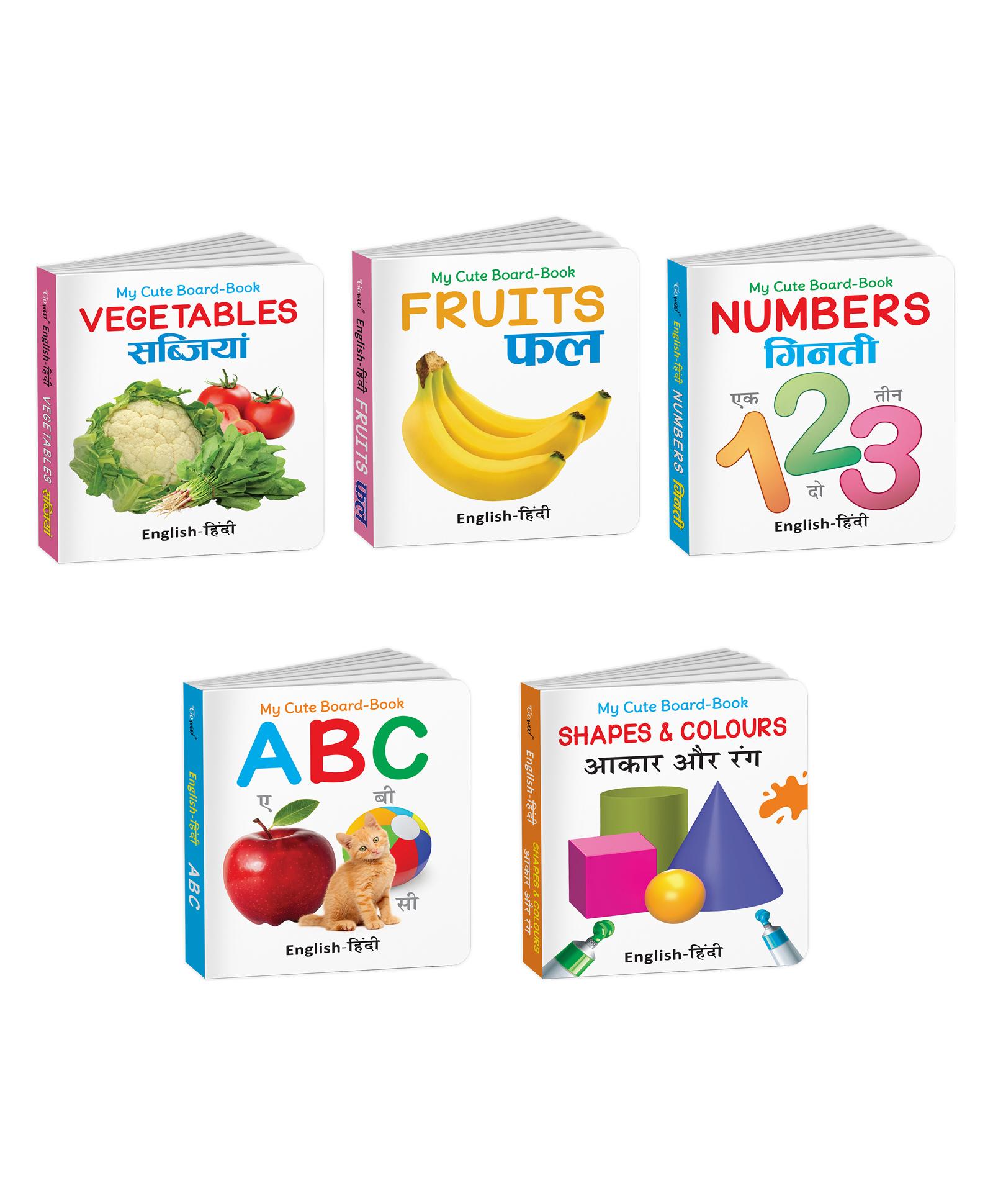 My Cute Board Book ABC, Fruits, Vegetables, Shapes & Colours and More Books (ENG-HINDI) : Preschool Book Set, Board Books in Hindi & English, Fun & Learn Pack | Set of 5 Books.-image-36