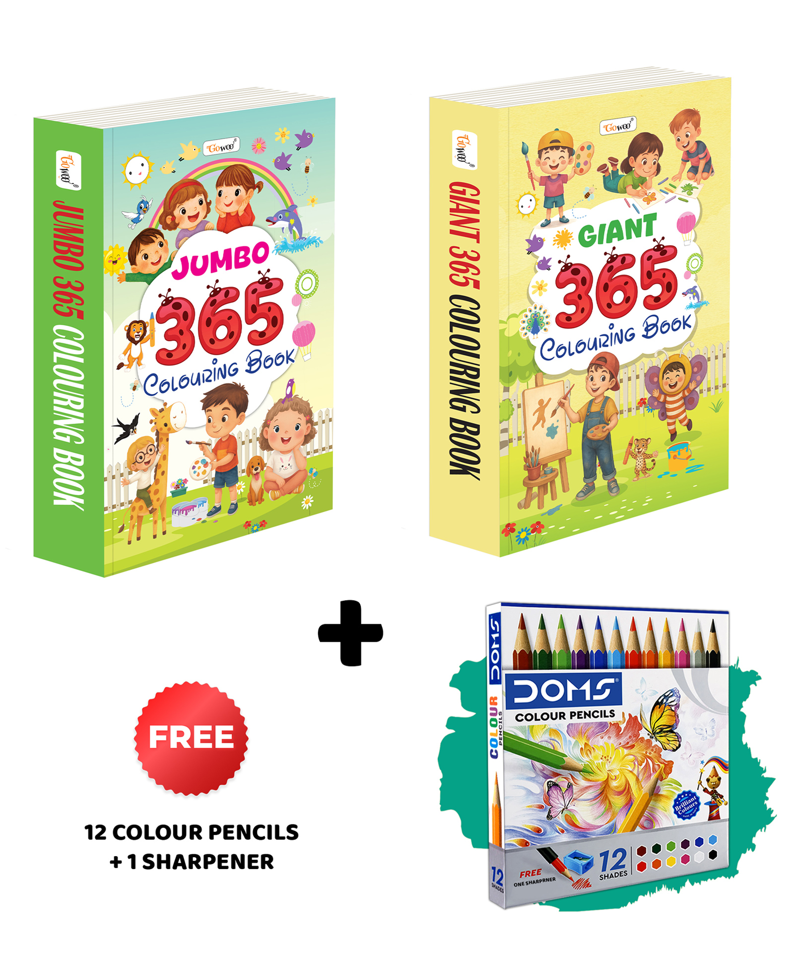 JUMBO & GIANT 365 Colouring Books and 12 Colour Pencils + 1 Sharpener year-long colouring set for kids, educational colouring book for toddlers | Pack of 2 colouring book - English-image-37