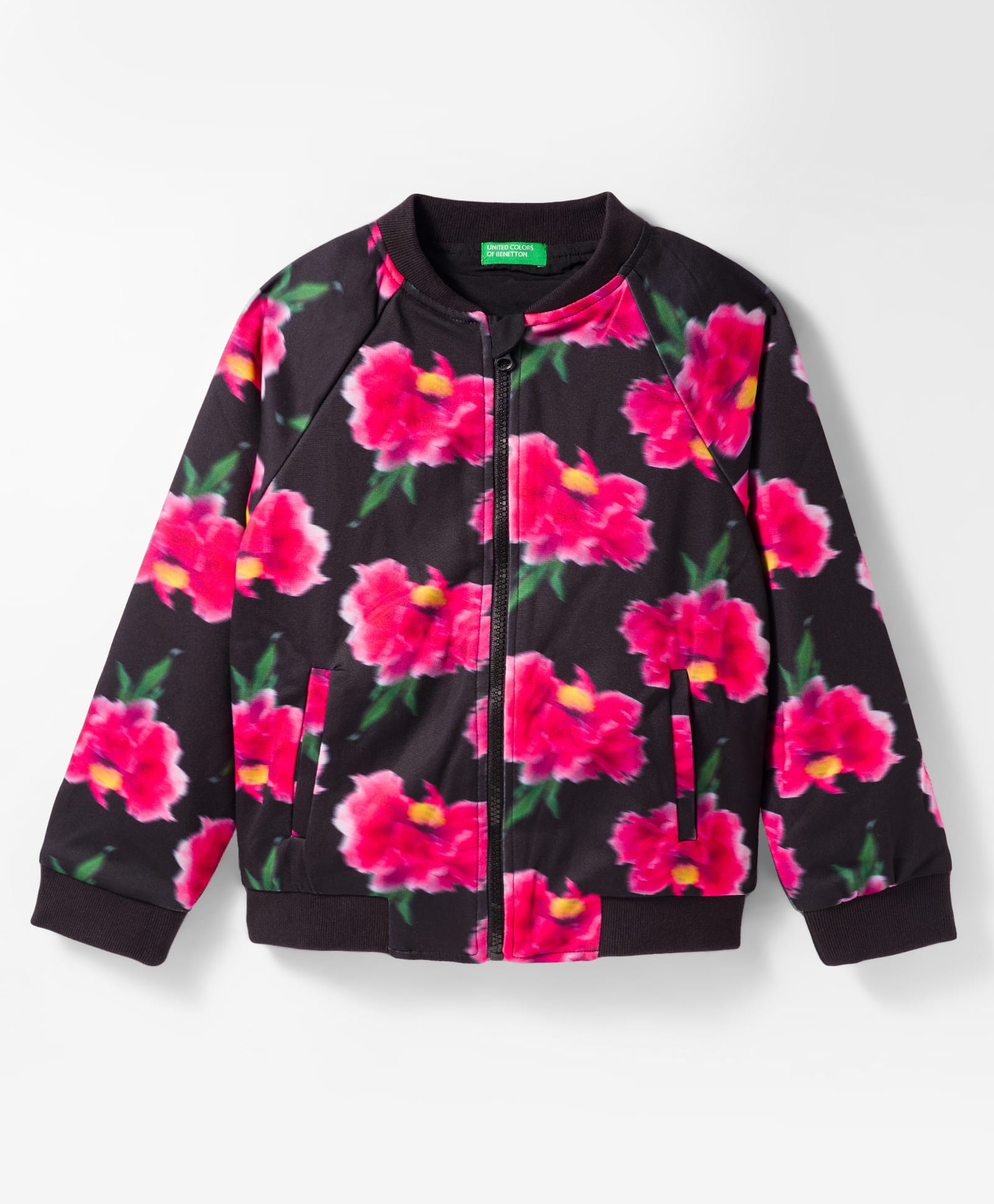 UCB Fleece Woven Full Sleeves Round Neck Front Zipper Winter Jacket With Floral Print - Black-picture-11
