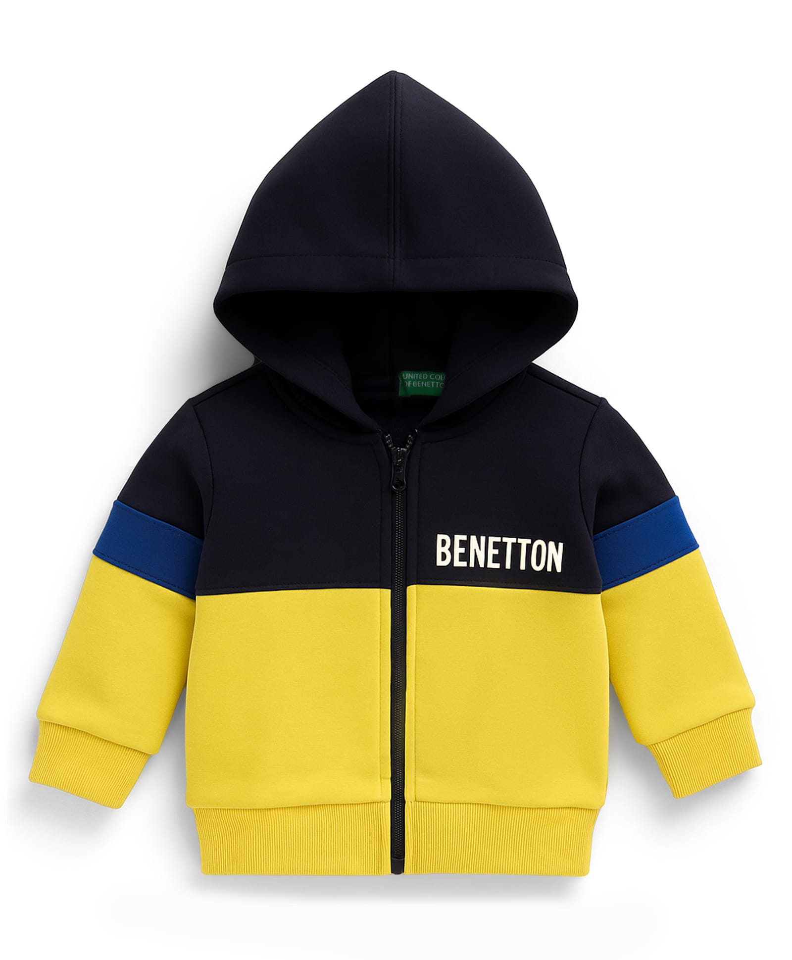 UCB Knit Full Sleeves Hooded Sweatjacket With Color Block Design - Yellow-picture-17