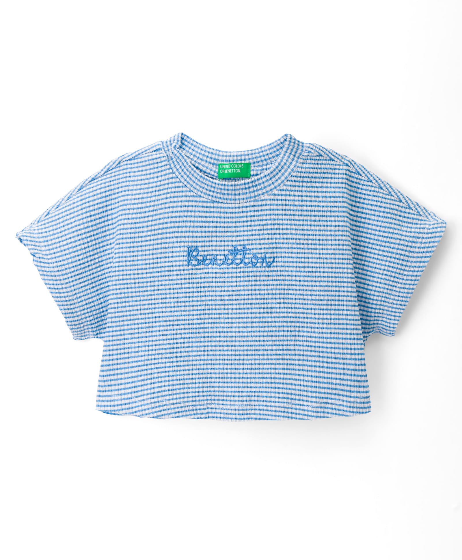 UCB Knit Half Sleeves Striper Crinkle Cropped T-Shirt with Emb - Blue-picture-26