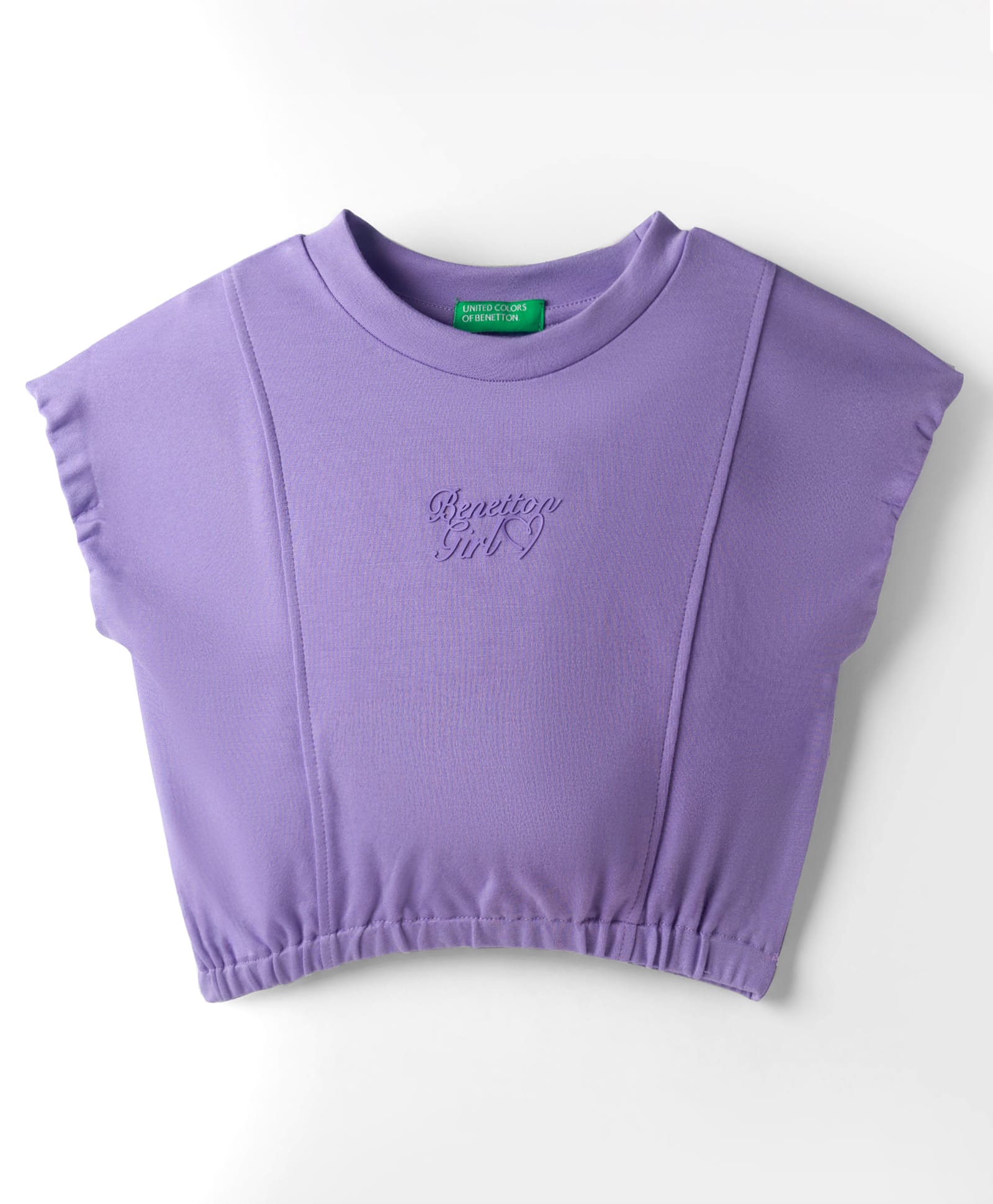 UCB Interlock Knit Half Sleeves Crop Top with Benetton Girl Hd Print - Purple-picture-17