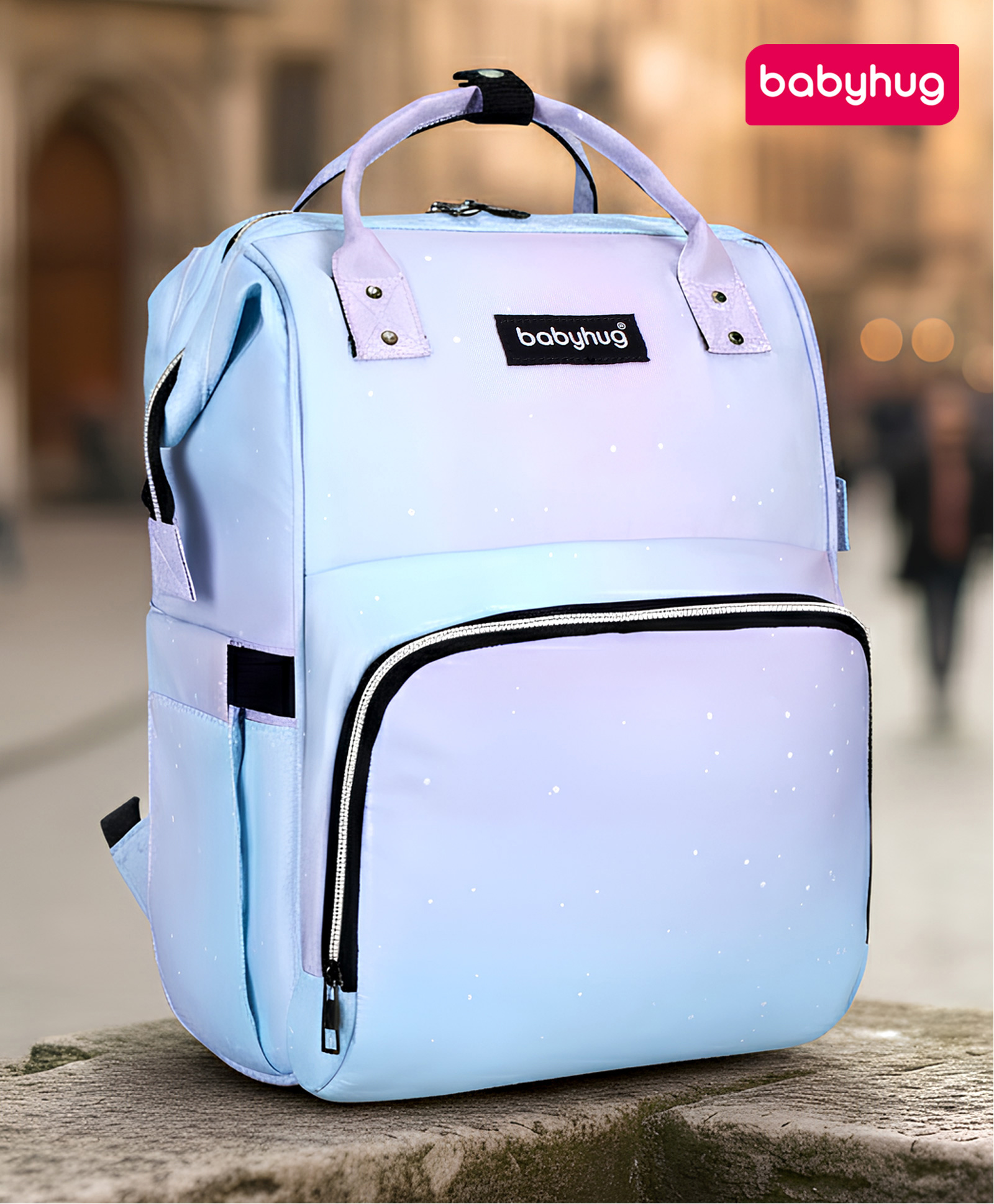 Babyhug Multipurpose Spacious Diaper Backpack Ombre Print - Blue| Adjustable Shoulder Strap|Insulated Bottle Pouch|Smart Back Zipper| Wipes Dispenser|Fishmouth Opening|Stylish Design|Attach to Trolley-image-38