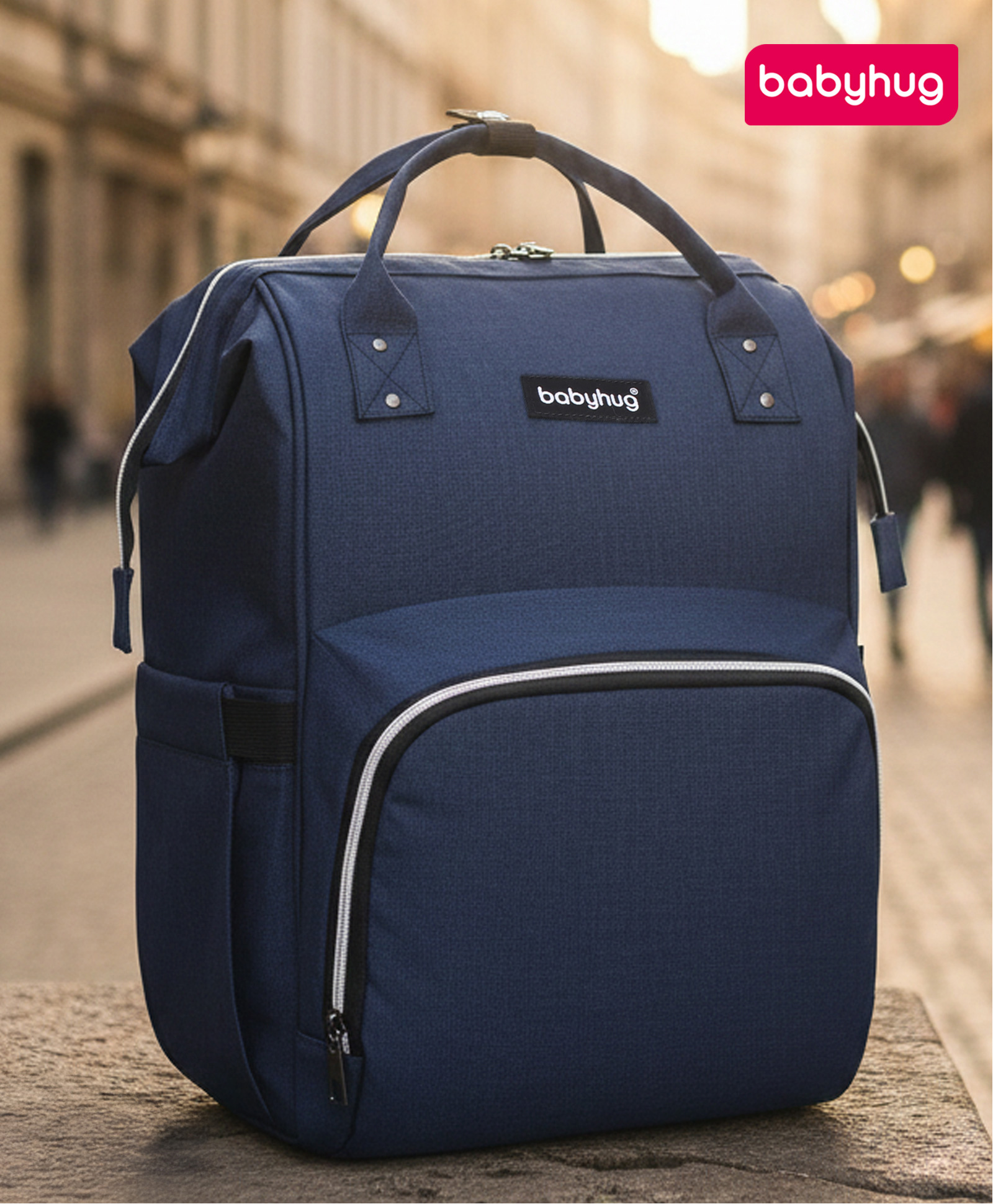 Babyhug Multipurpose Spacious Diaper Backpack - Navy Blue| Adjustable Shoulder Strap| Insulated Bottle Pouch| Smart Back Zipper| Wipes Dispenser| Wide Fish-mouth Opening| Attach to Trolley-image-14
