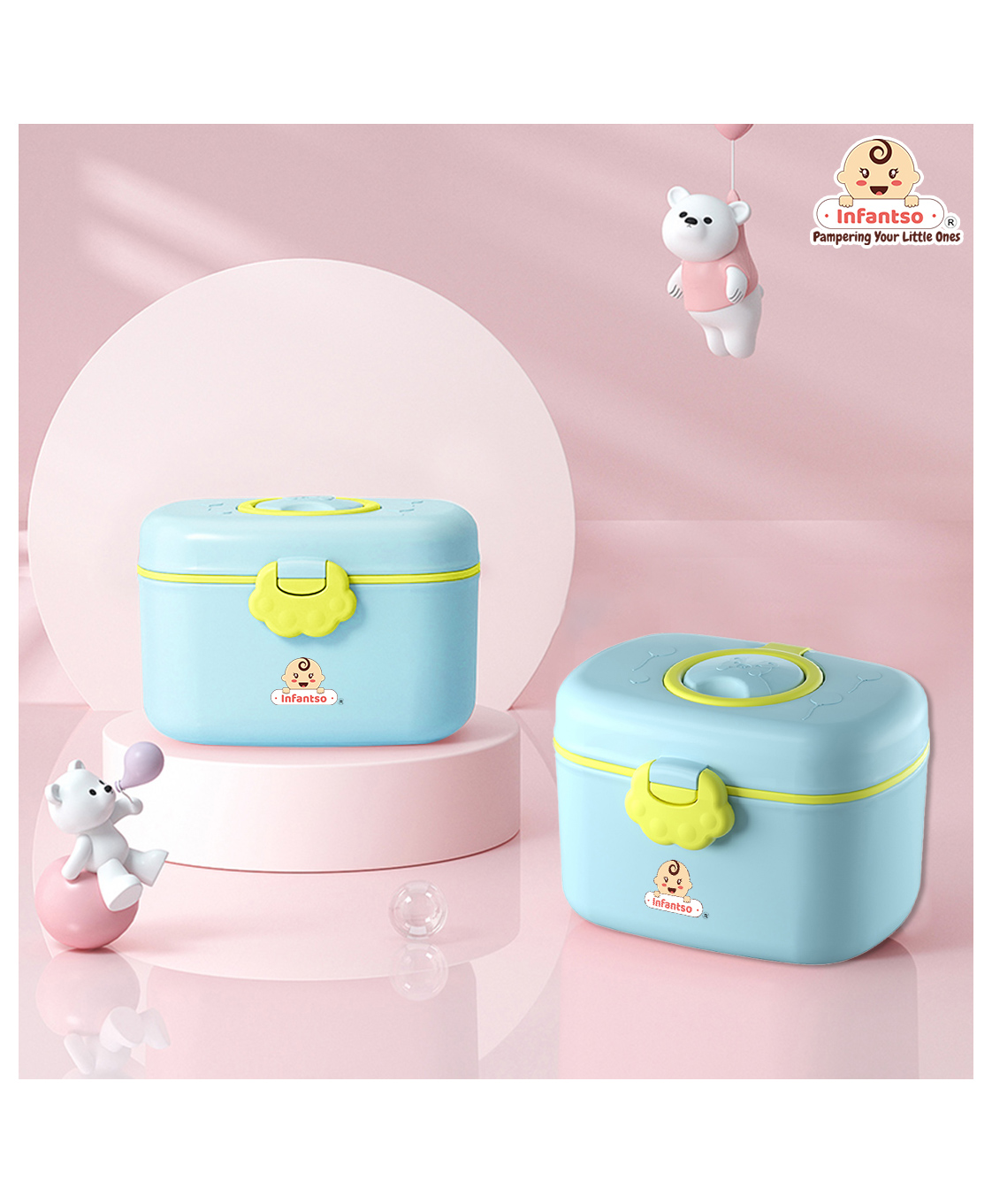 Infantso Feed Ease 2in1 Baby Milk Powder & Food Container BPA Free Leak Proof Bear Box Travel Friendly with Spoon & Fork Baby Essential Food Storage Box Baby Milk Powder Box(240 g)-image-9