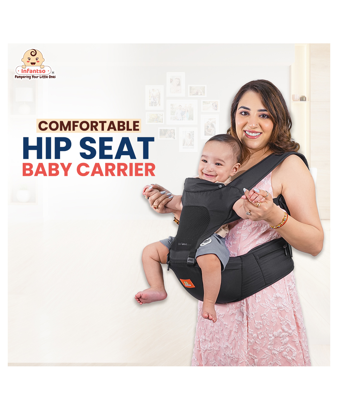 Infantso Baby Hip Seat Carrier Ergonomic Lightweight Kangaroo Style Hip Seat for New Born & Toddlers 4Way Adjustable Carry Positions -Black-image-35