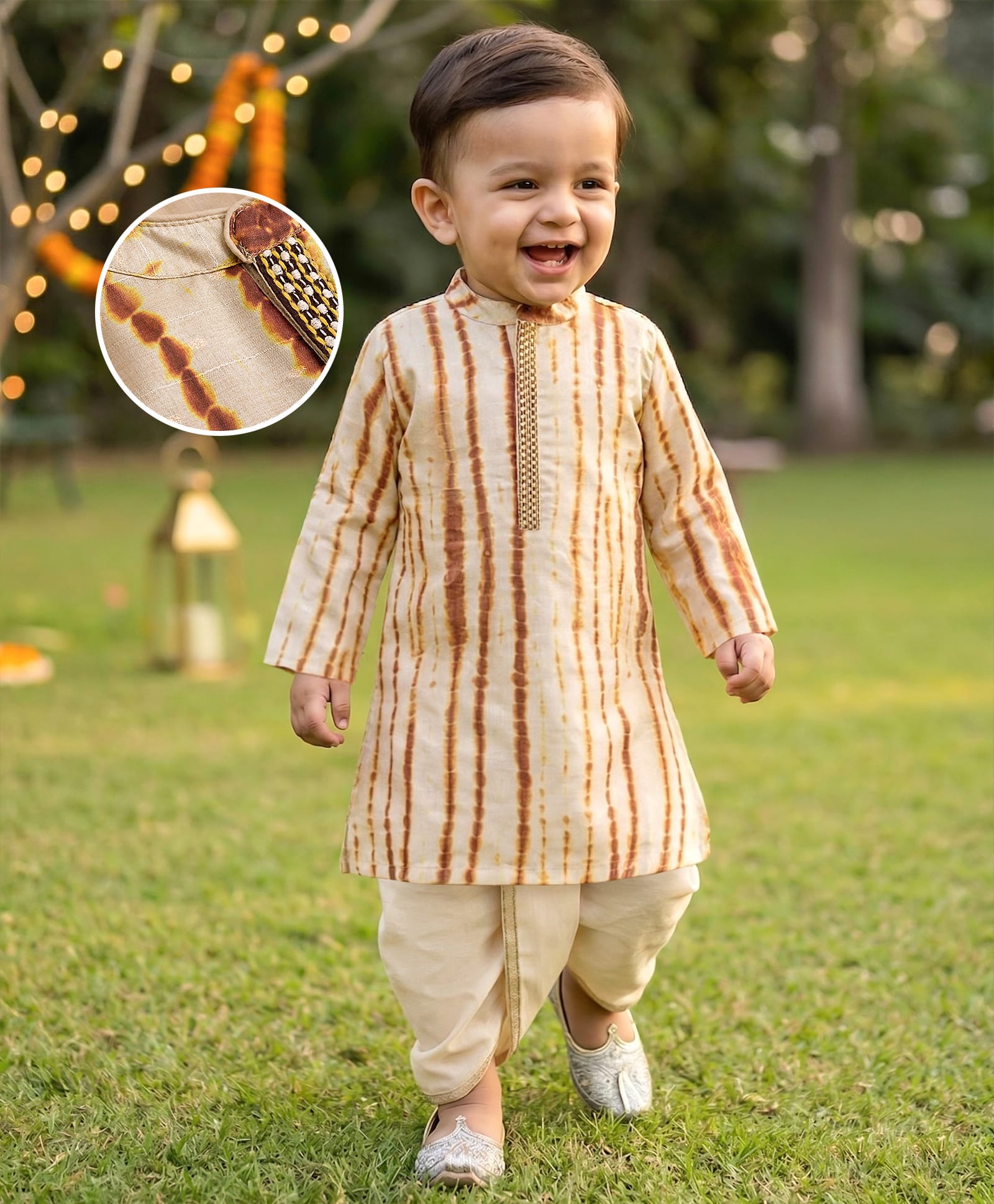 Babyhug Cambric Woven Full Sleeves Tie & Dye Kurta Dhoti Set - Beige-picture-22