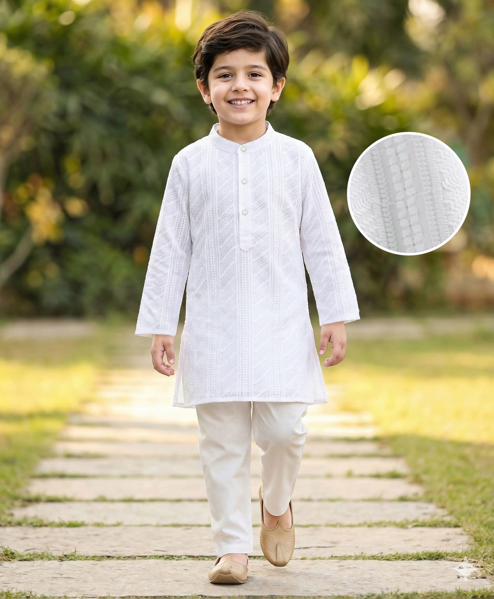 Babyhug Georgette Woven Full Sleeves Kurta Pyjama Set with Self Embroidery - White-picture-19