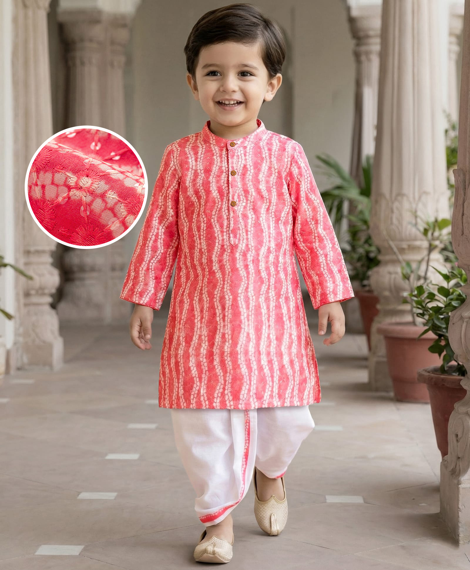 Babyhug Woven Hakkoba Embroide Full Sleeves Printed Kurta Dhoti Set - Pink-image-26