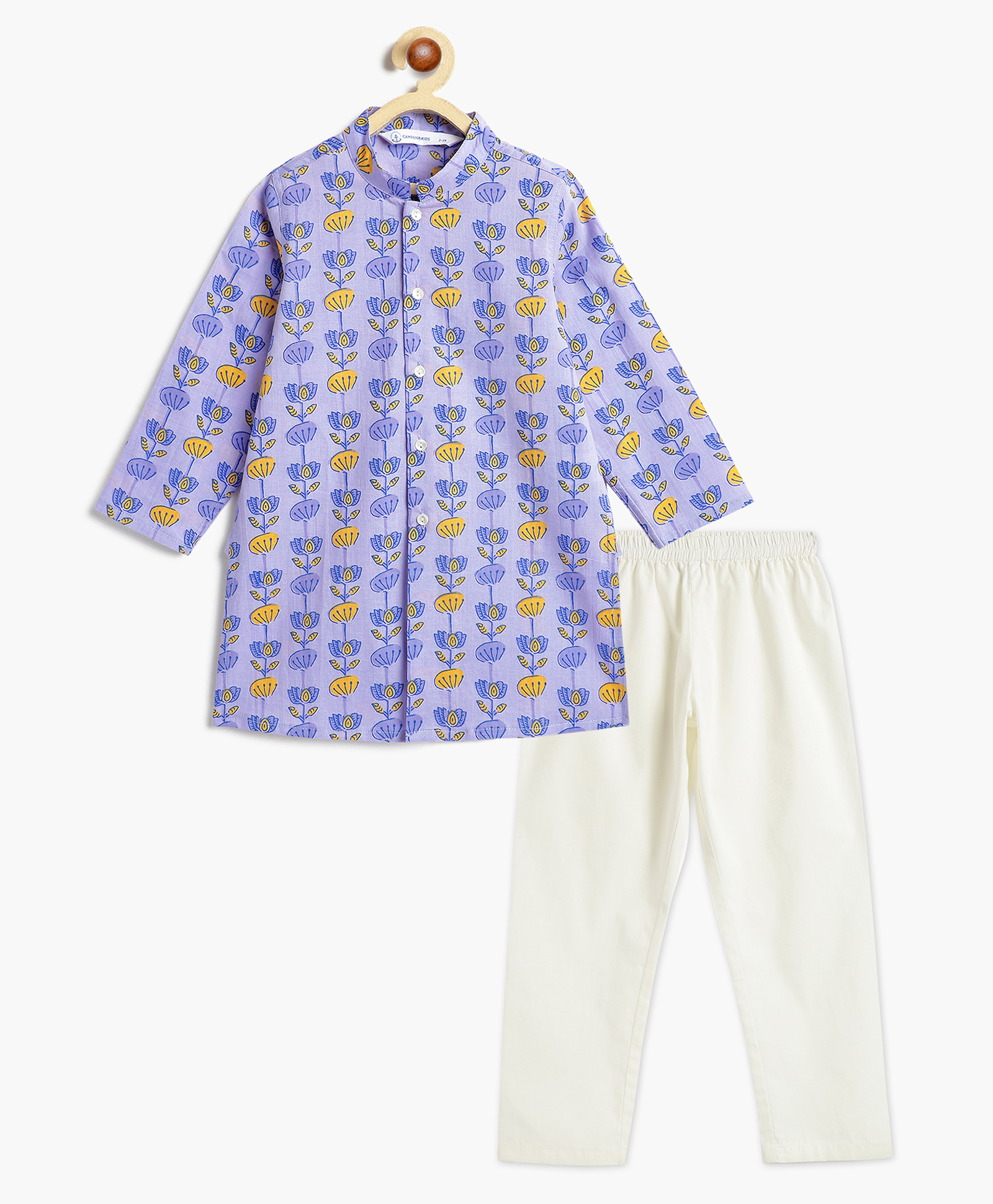 Campana 100% Cotton Woven Full Sleeves Floral Printed Kurta Pyjama Set - Blue & Yellow-picture-16