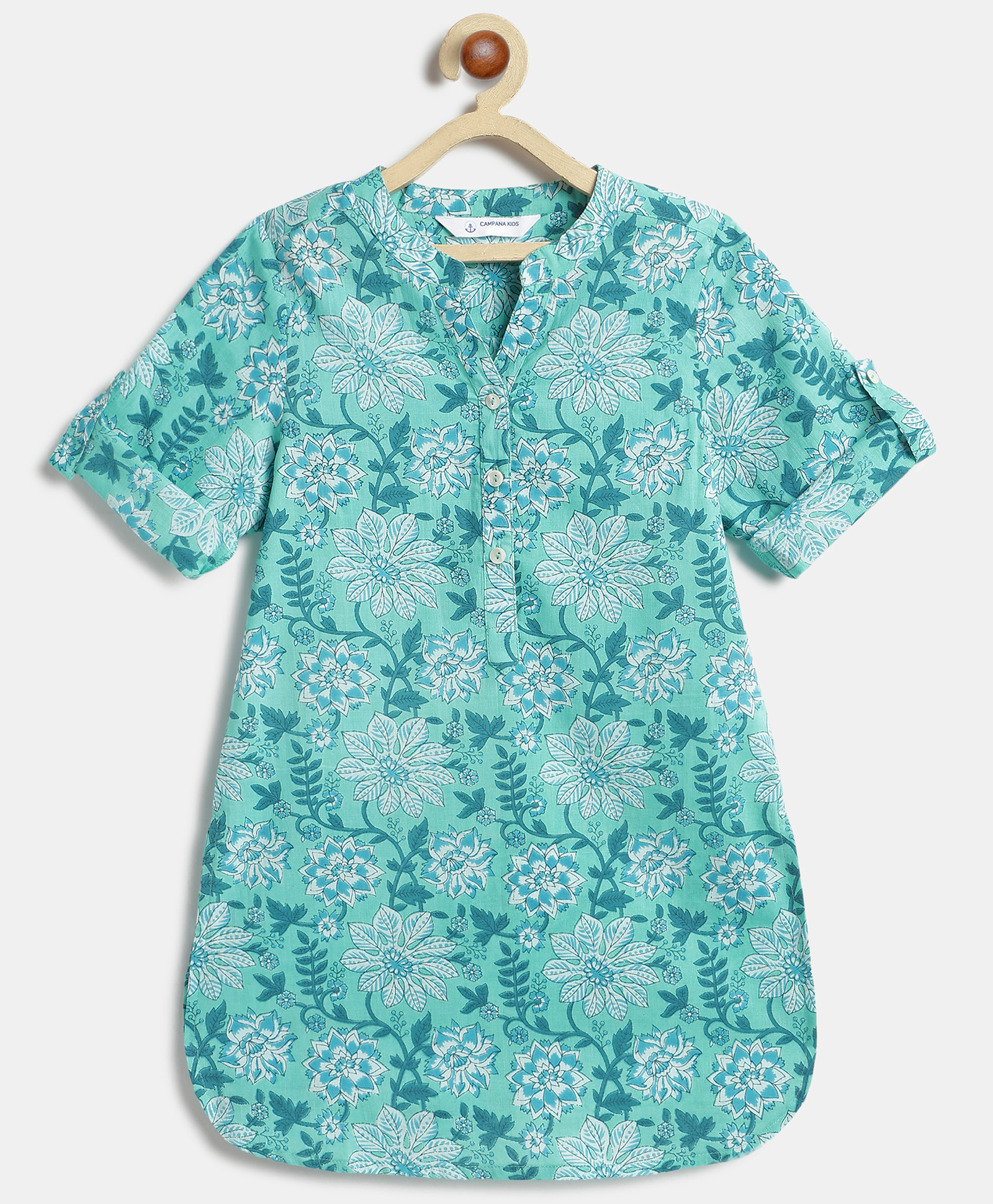 Campana 100% Cotton Woven Three Fourth Sleeves Seamless Floral Printed Kurta - Turquoise Blue-picture-25