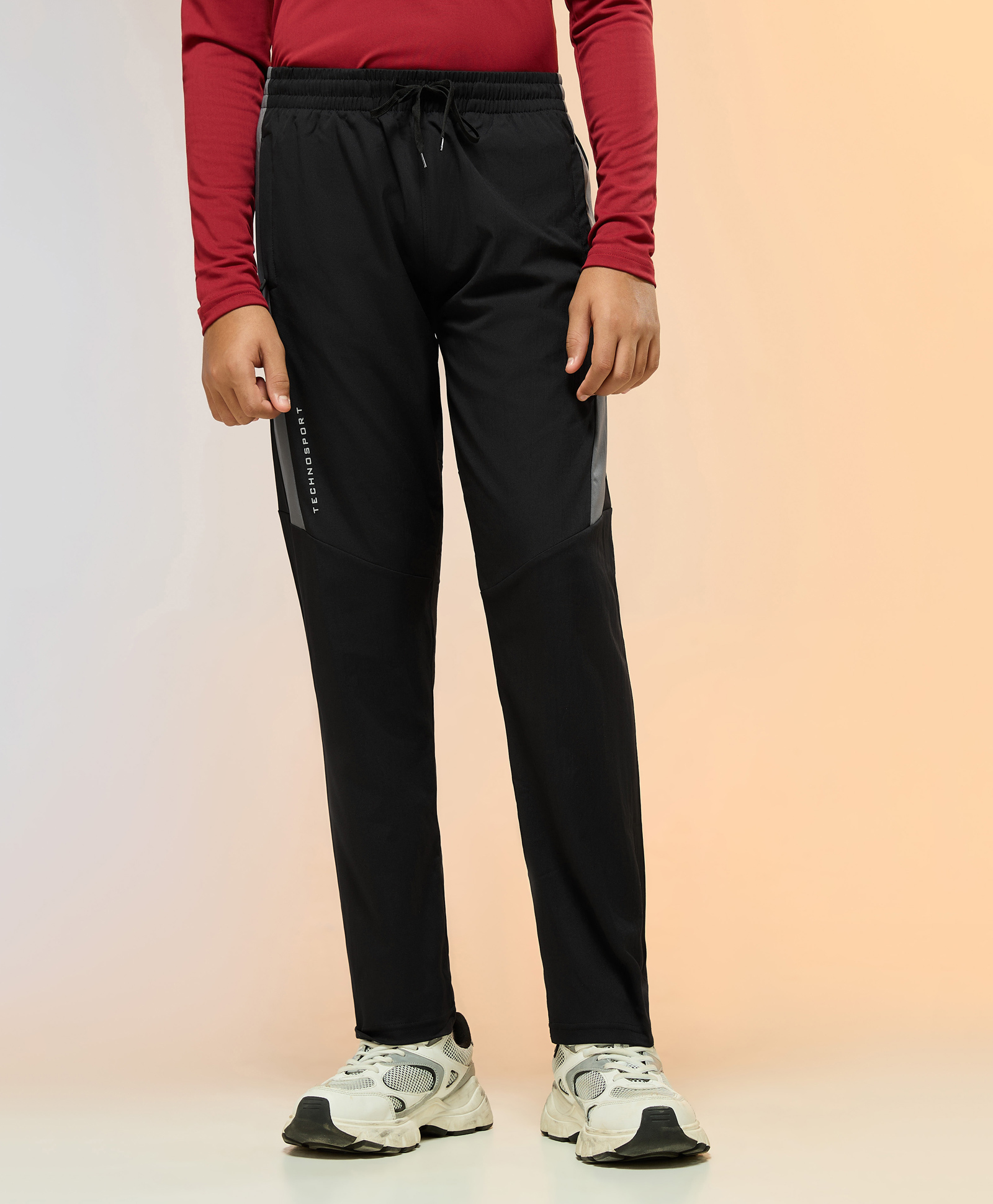 Technosport Knit Side Taped Breathable & Moisture Wicking Sports Track Pants - Black & Iron Grey-picture-10