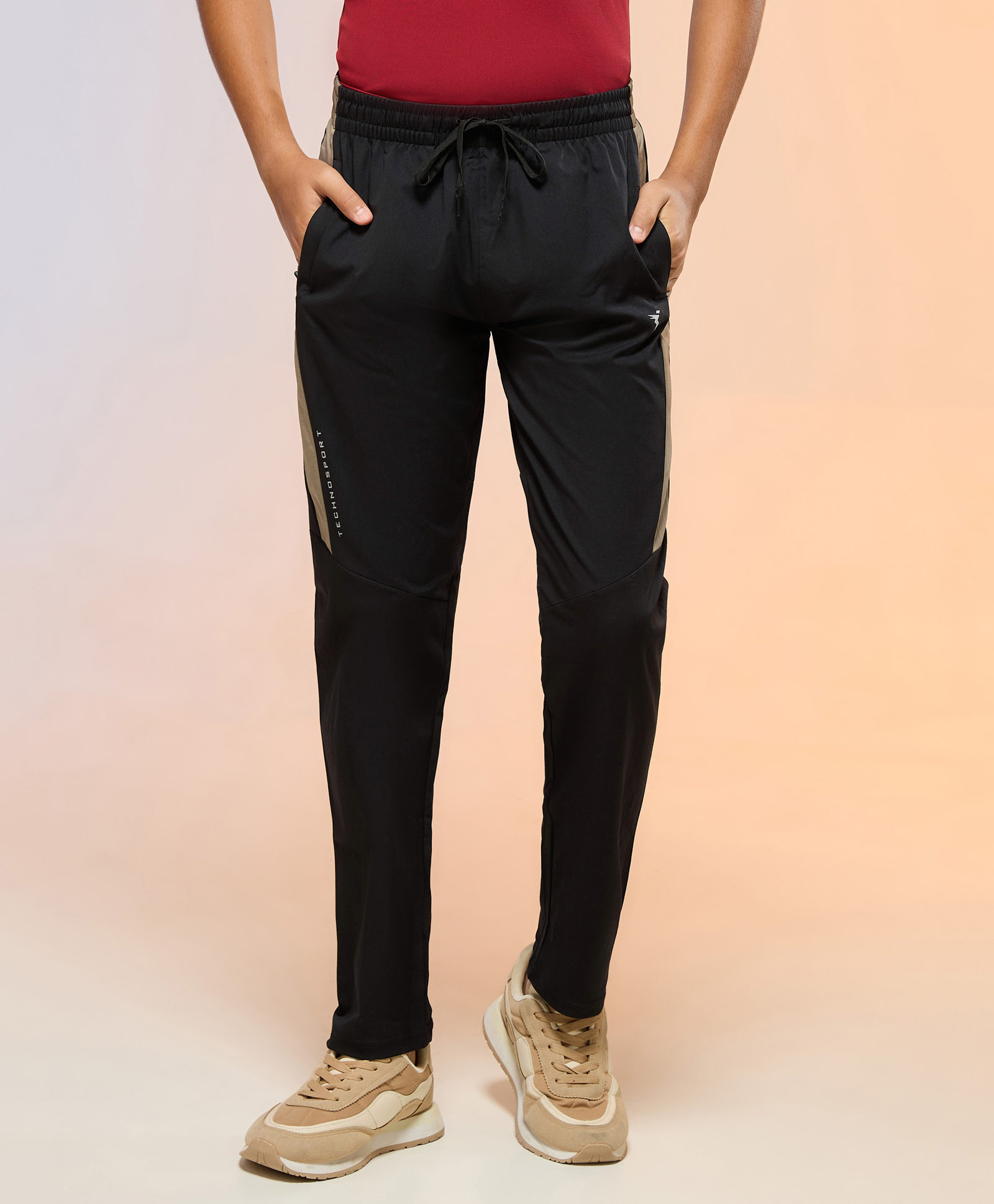 Technosport Knit Side Taped Breathable & Moisture Wicking Sports Track Pants - Black Stone Grey-image-33