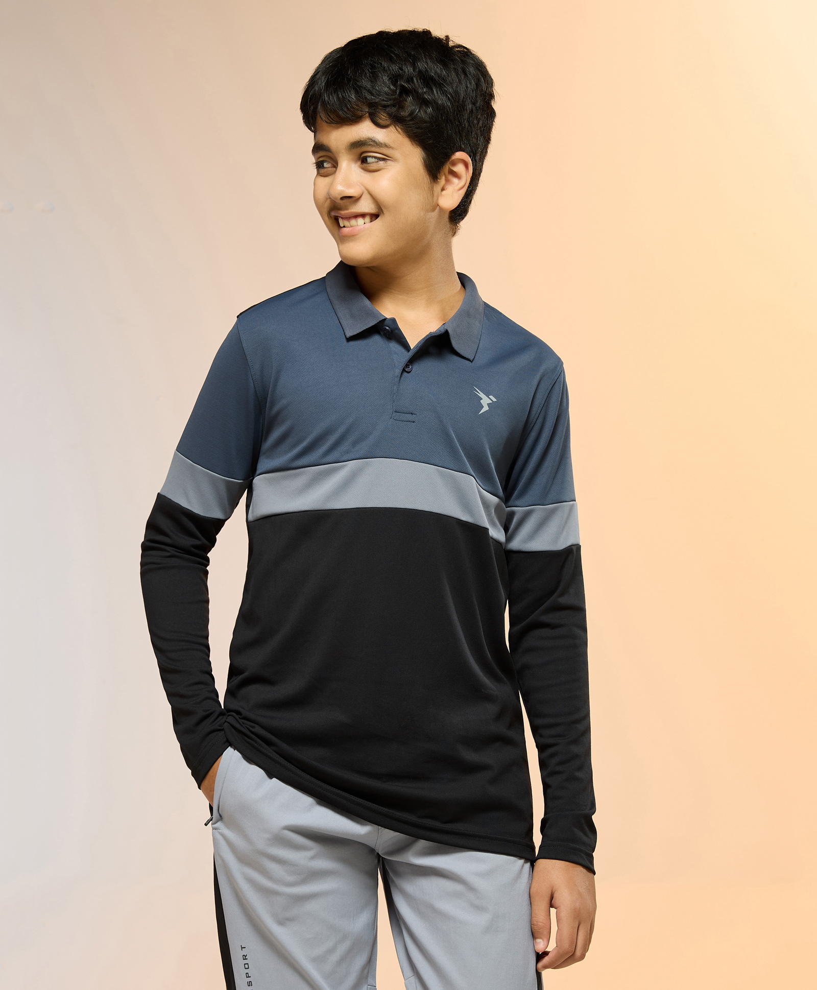 Technosport Knit Full Sleeves Colour Blocked Sports Polo Tee - Black-picture-17