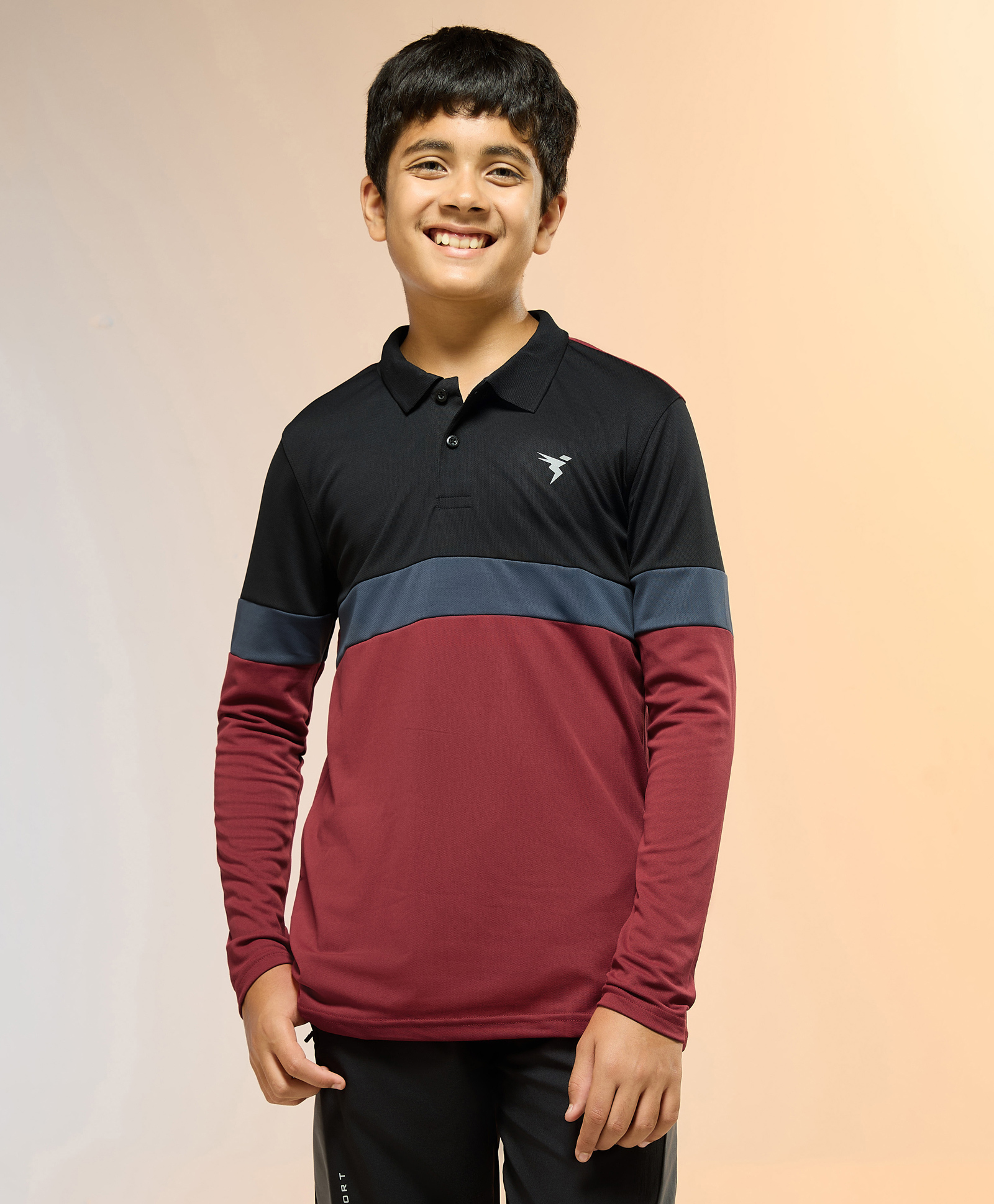 Technosport Knit Full Sleeves Colour Blocked Sports Polo Tee - Berry Red-picture-12